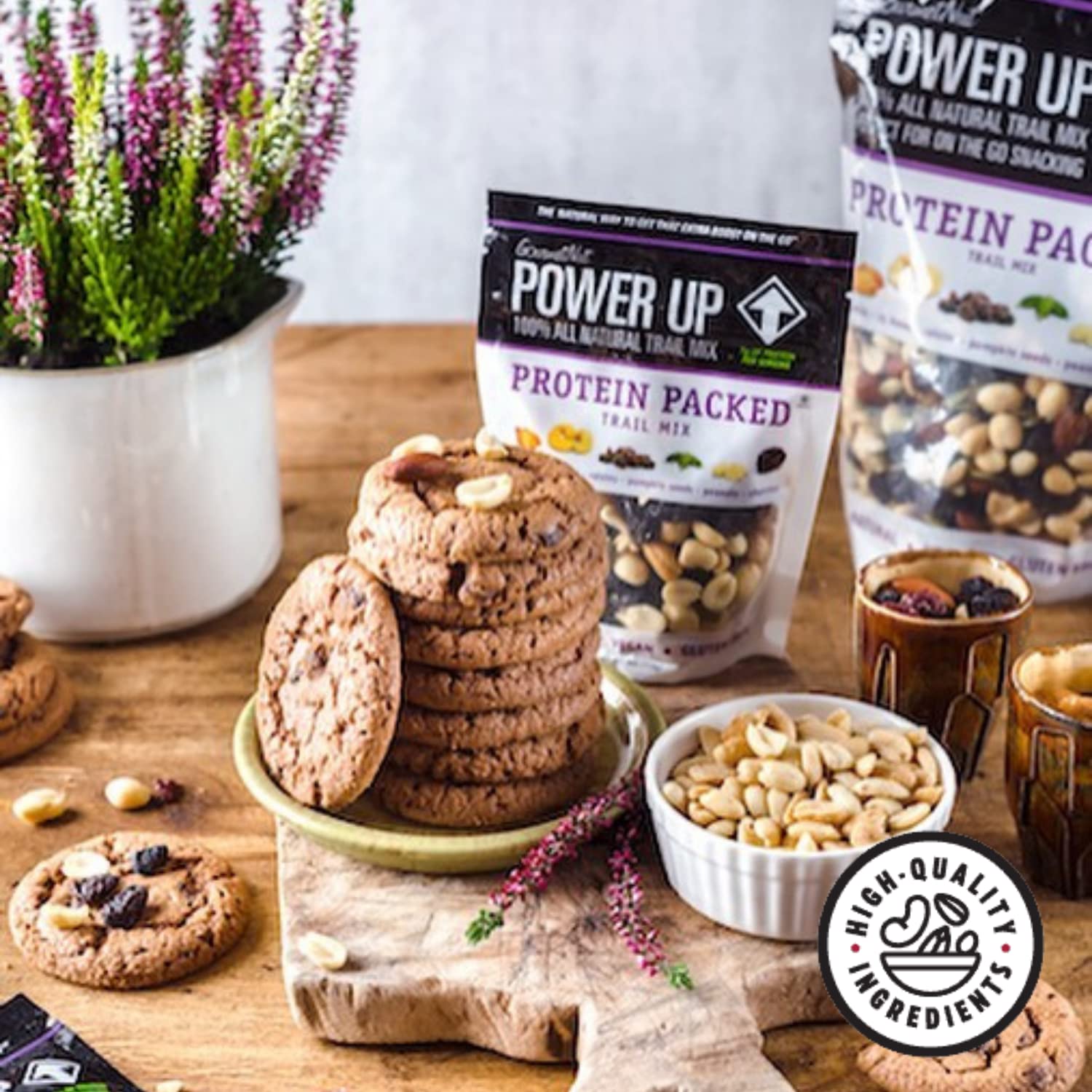 Power Up High Energy Trail Mix By Gourmet Nut, Walnuts, Banana Chips, Cashews, Coconut, Cranberries & Papaya Mix - Keto & Paleo Friendly Snacks - Non GMO Vegan Gluten Free Kosher, 8oz Bags, Pack of 4