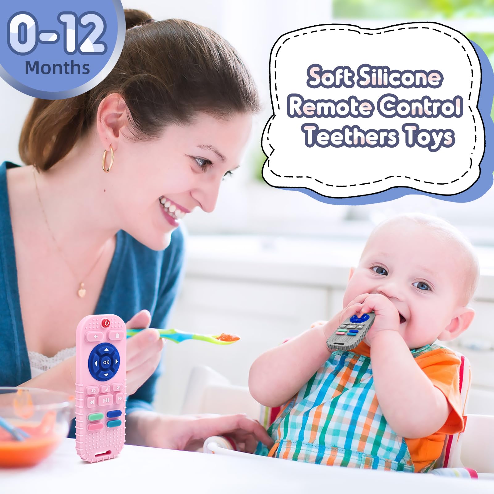 Zahnen Beißringe Spielzeug für Babys 3-6-12 Monate Geschenke, Fernbedienung Baby Zahnungshilfe für 7 8 9 Monate Kleinkind Autismus, Lebensmittelqualität Silikon Badespielzeug, Schwarz