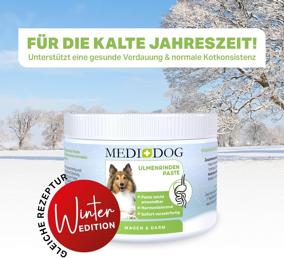 MEDIDOG 500g Premium Ulmenrinden-Paste für Hunde sofort verzehrfertig mit Slippery Elm Bark | unterstützt eine gesunde Verdauung & Normale Kotkonsistenz