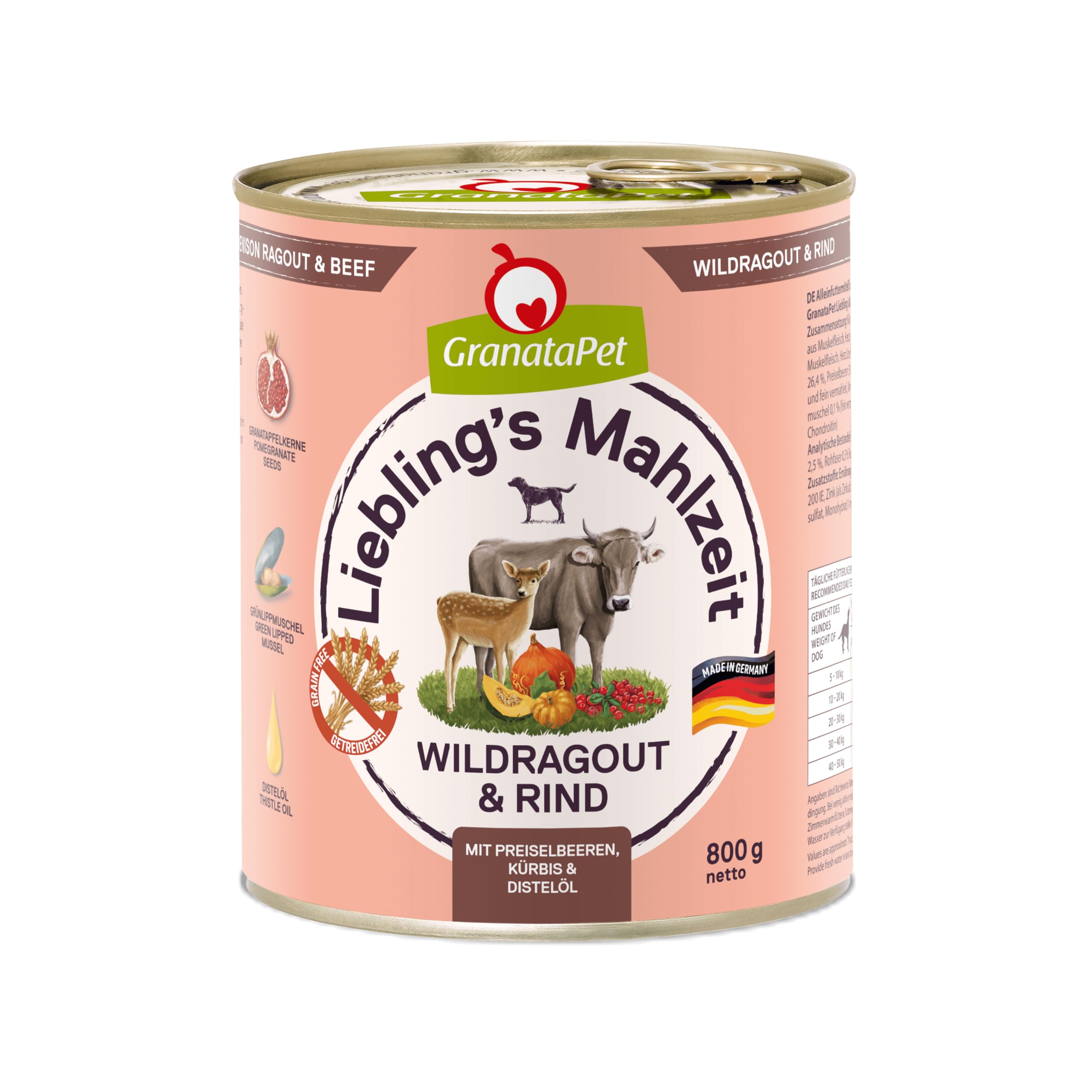 GranataPet Liebling's Mahlzeit Multipack 2, Nassfutter für Hunde im Probierpaket, Alleinfuttermittel ohne Getreide, Hundefutter mit hohem Fleischanteil & hochwertigen Ölen, 6 x 800 g