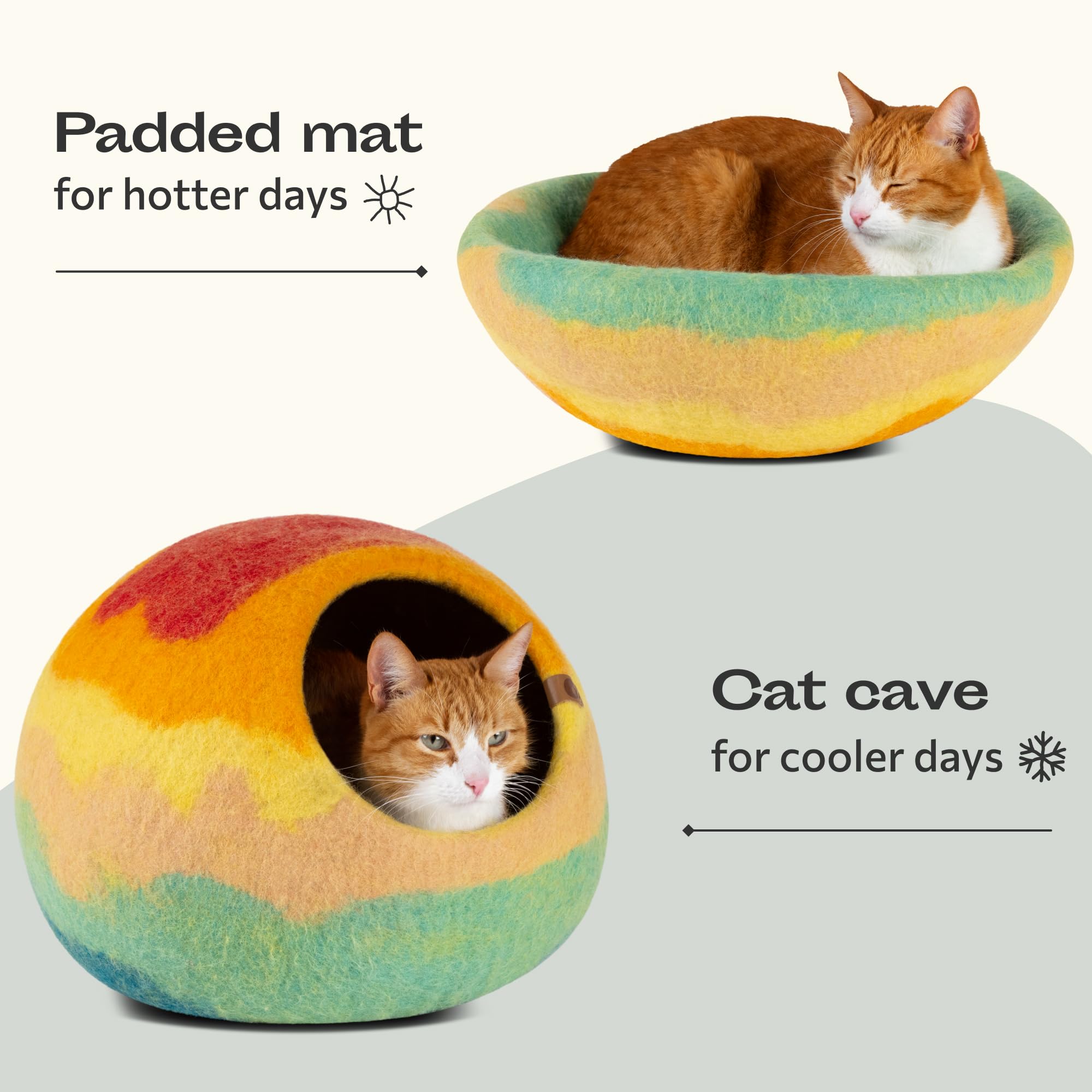 MEOWFIA Katzenbett aus Merinowolle – Handgefilztes, Umweltfreundliches Katzenbett für Katzen & Kätzchen – Weiches Schlafbett, Warm im Winter & Kühl im Sommer, Stilvolles Design