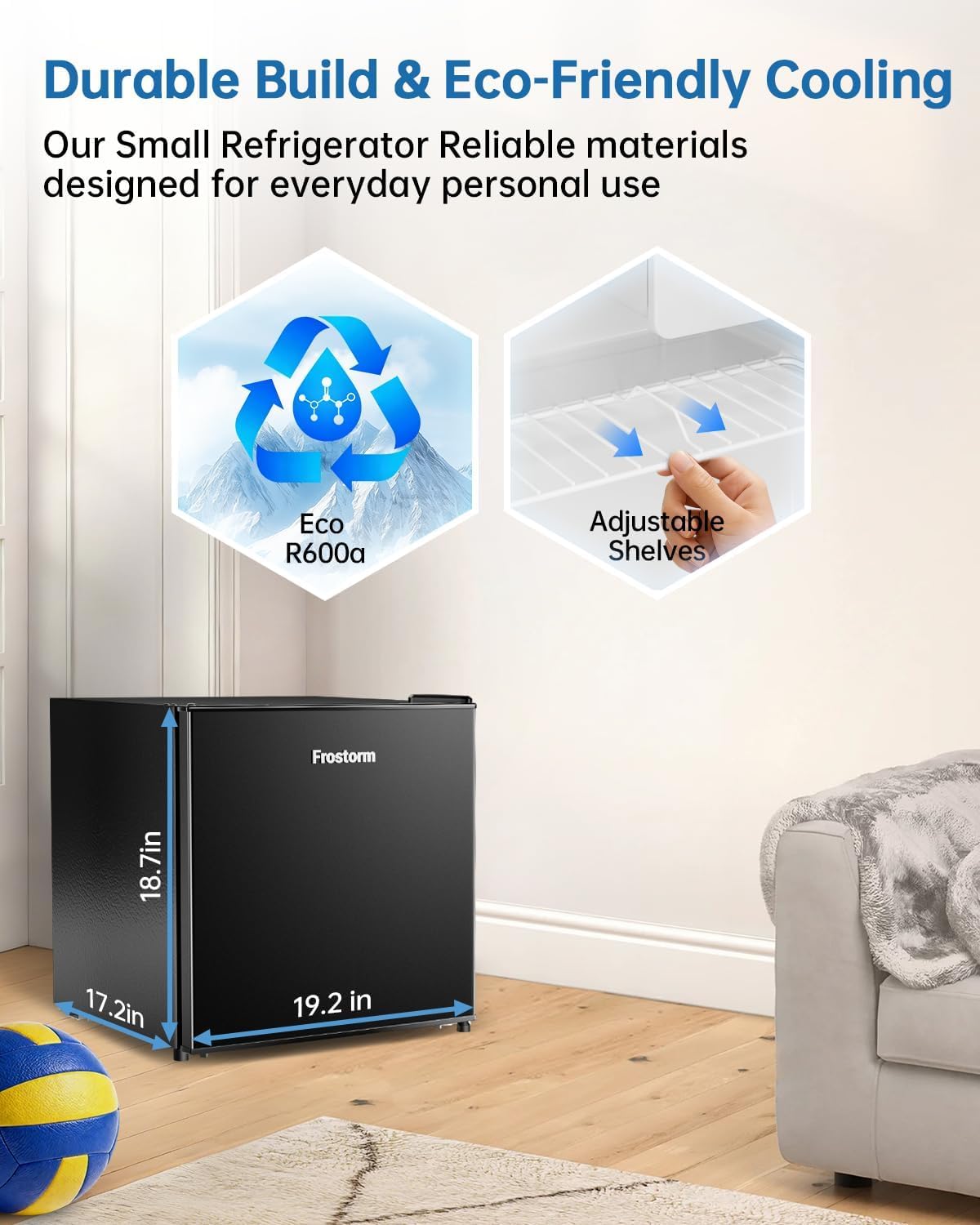 Frostorm 3.2 Cu Ft Mini Fridge with Freezer - Energy Efficient, Large Capacity Single Door Upright Freezer for Bedroom, Office & Dorm | Small Fridge, Reversible Door, ETL Certified(Black)