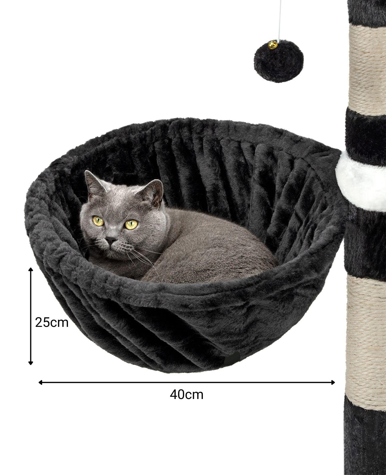 lionto Liegemulde aus weichem Plüsch für Kratzbaum, Ø 40 cm, 25 cm Tiefe, kuschelige Schlafmulde für jeden Katzenbaum mit M8-Gewinde, Stabiler Metallrahmen für kleine und große Katzen, dunkelgrau