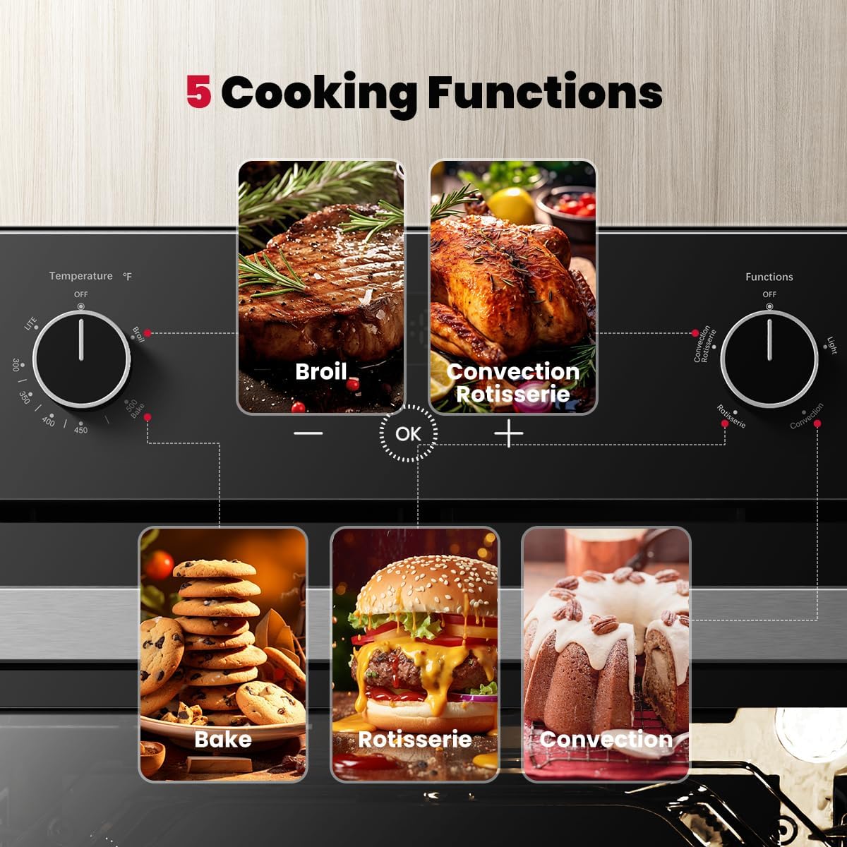 GASLAND 24 Gas Wall Oven, ETL Certified Natural Gas Wall Oven with Bake Broil Rotisserie Functions, Timer and Convection Fan, 120V Cord Plug, 2.12 Cu.ft Capacity, Stainless Steel