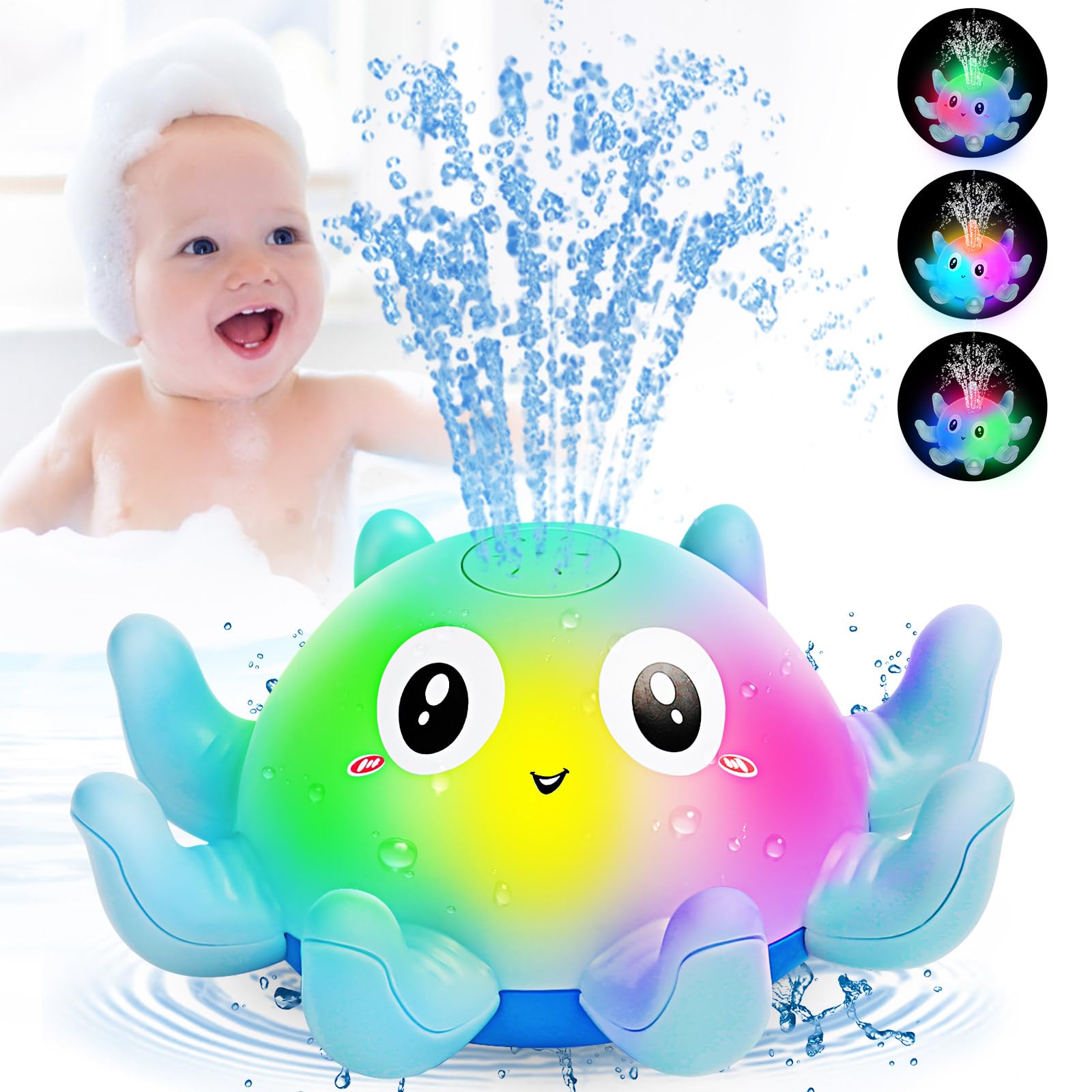 Jovicos Badewannenspielzeug, Oktopus Spray Wasserspielzeug mit Licht, Badespielzeug Baby Badewann Spielzeug Kinder Geschenk (Blau)