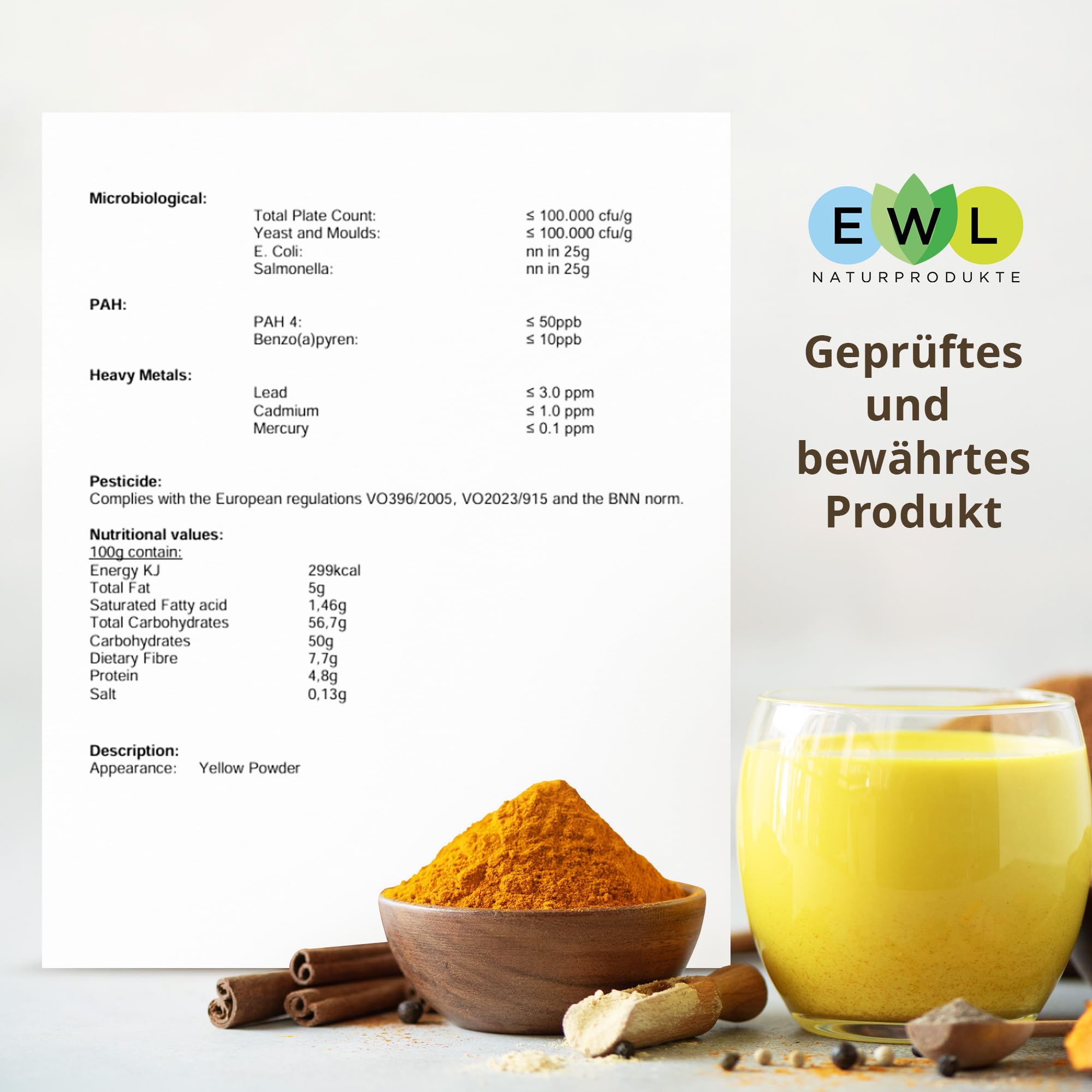 Bio Kurkuma Pulver I Kurkuma Pulver Bio I Kurkumapulver aus kontrolliert biologischem Anbau I Abgefüllt und kontrolliert bei uns in Deutschland 1kg Curcuma Pulver