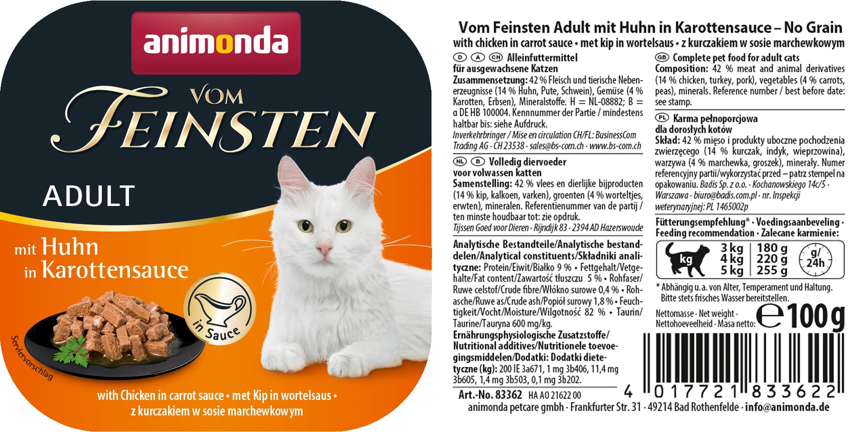 animonda Vom Feinsten Adult Vielfalt (32 x 100 g), Nassfutter für ausgewachsene Katzen, Katzenfutter ohne Getreide und Zucker, mit 100 % frischen, fleischlichen Zutaten