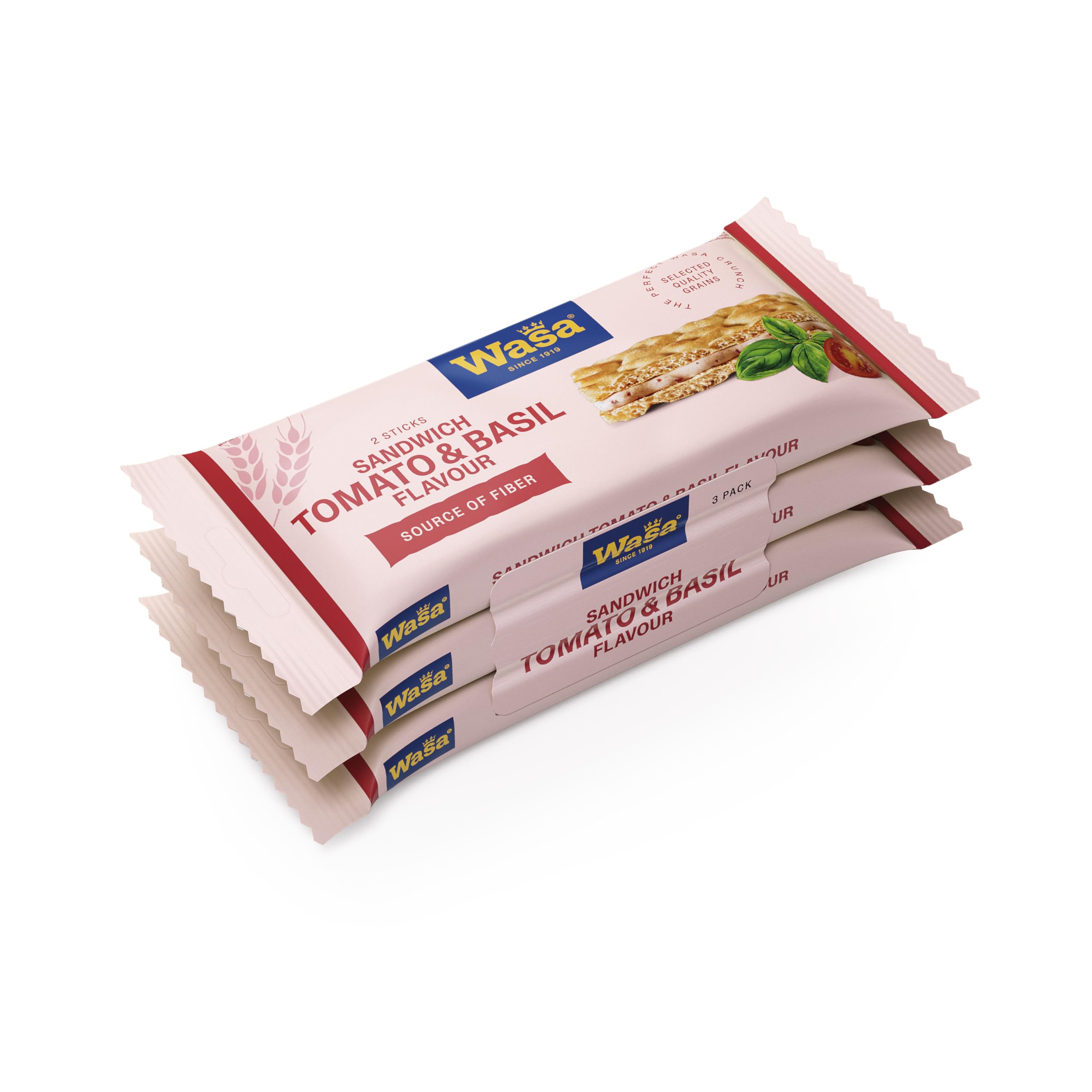 Wasa Knäckebrot Sandwich Tomato & Basil 40g I Knäckebrot-Snack aus Weizenmehl mit einer Füllung aus Käse, Getrockneten Tomaten & Basilikum, je 2 Sticks, Perfekt für unterwegs
