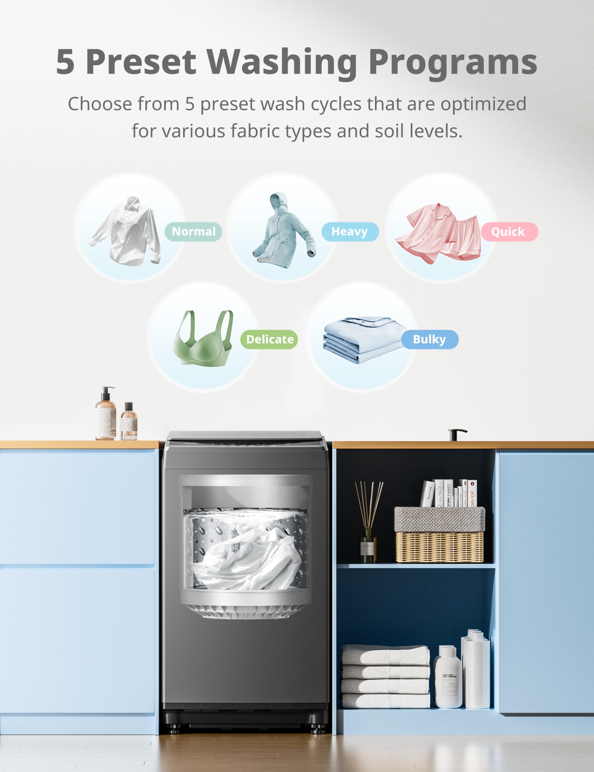 COMFEE' Portable Washing Machine, 0.9 cu.ft Compact Washer With LED Display, 5 Wash Cycles, 2 Built-in Rollers, Space Saving Full-Automatic Washer