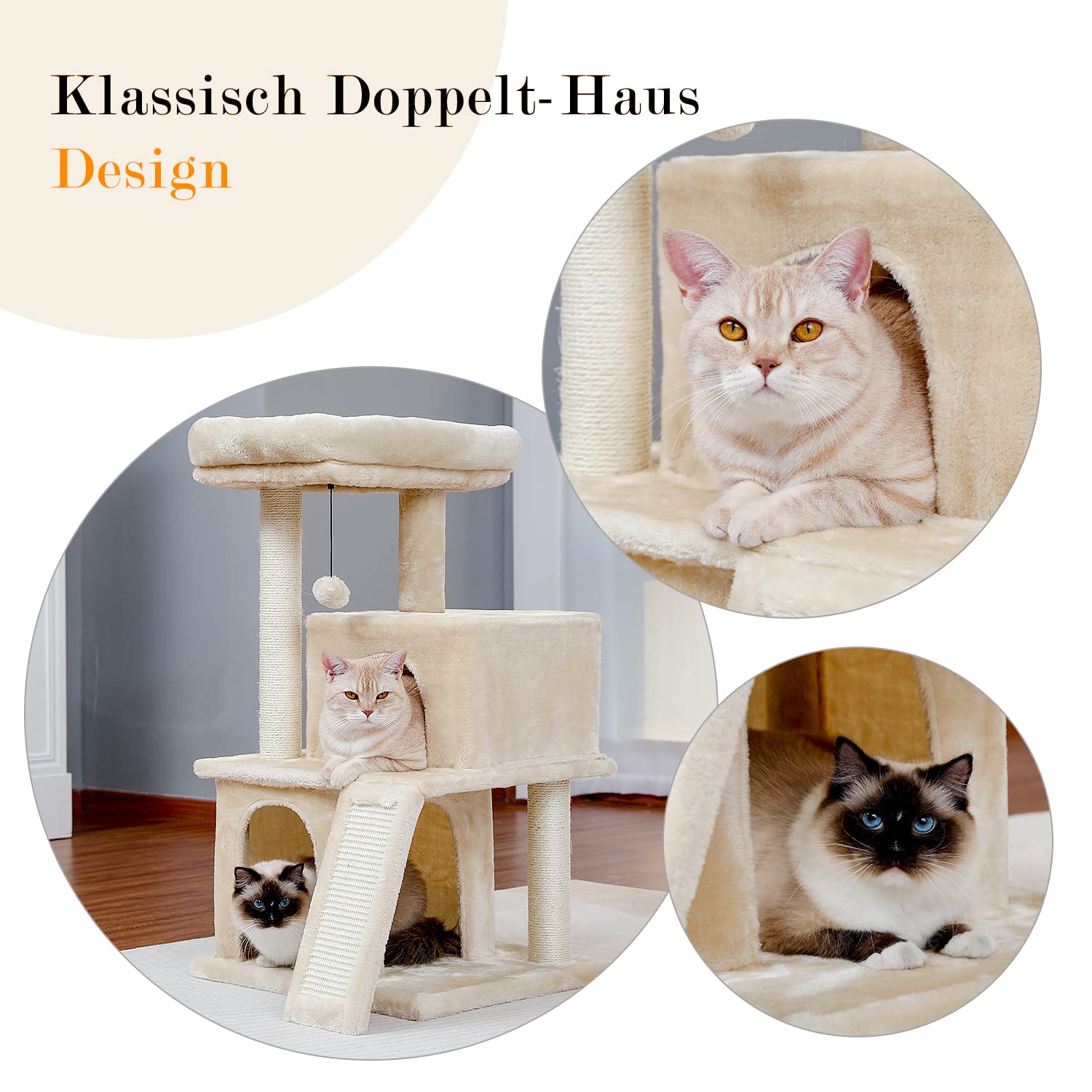 PETEPELA Katzenbaum Kratzbaum Kratzbäume Katzenmöbel mit Sisal-Seil Plüsch Liege höhlen Spielhaus Spielzeug für Katzen Grau