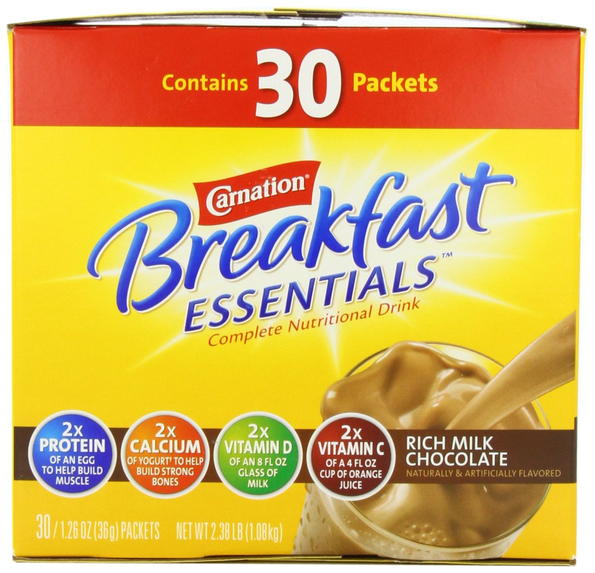 Carnation Breakfast Essentials Complete Nutritional Drink, Rich Milk Chocolate, 1.26 oz, (Pack of 30)