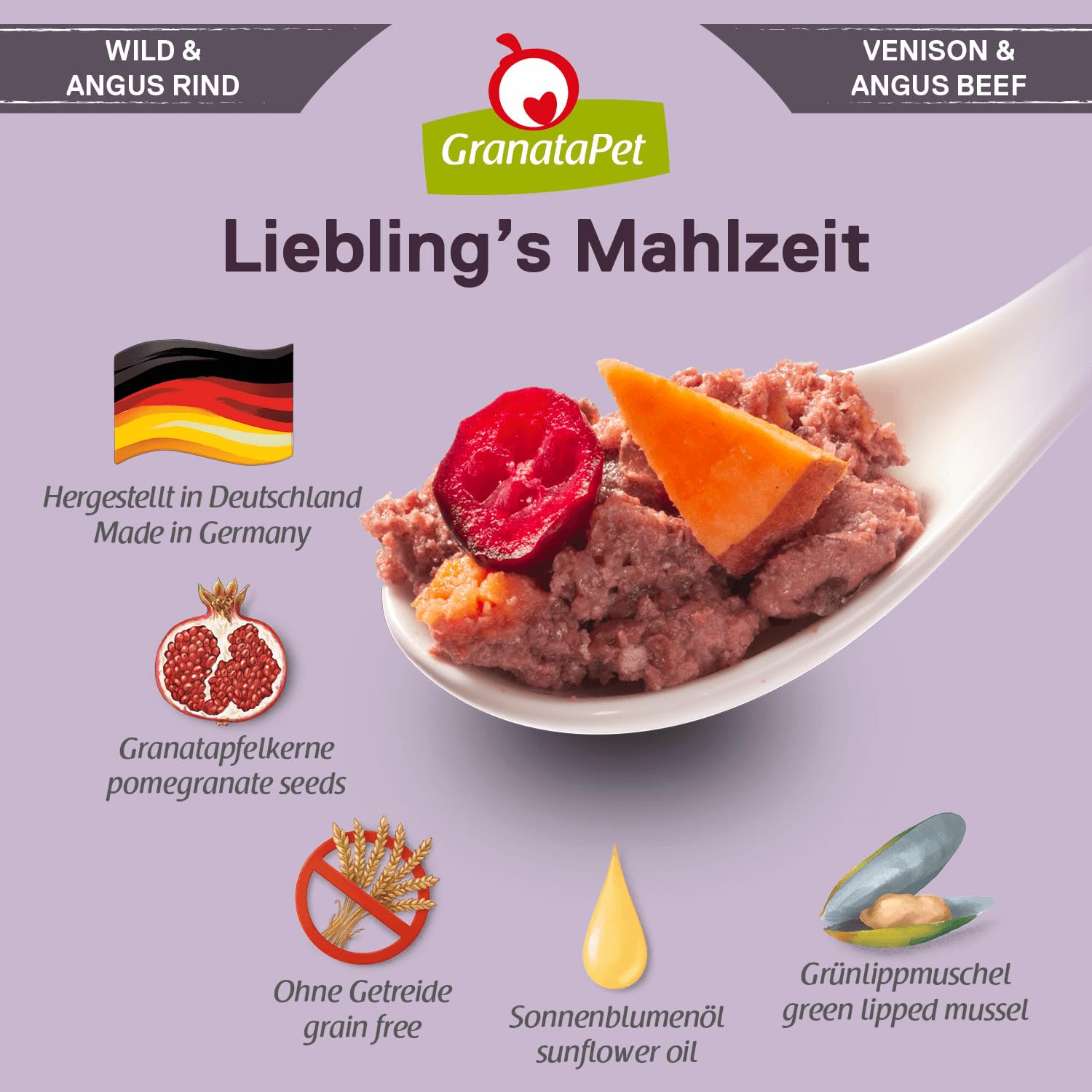 GranataPet Liebling's Mahlzeit Multipack 2, Nassfutter für Hunde im Probierpaket, Alleinfuttermittel ohne Getreide, Hundefutter mit hohem Fleischanteil & hochwertigen Ölen, 6 x 800 g