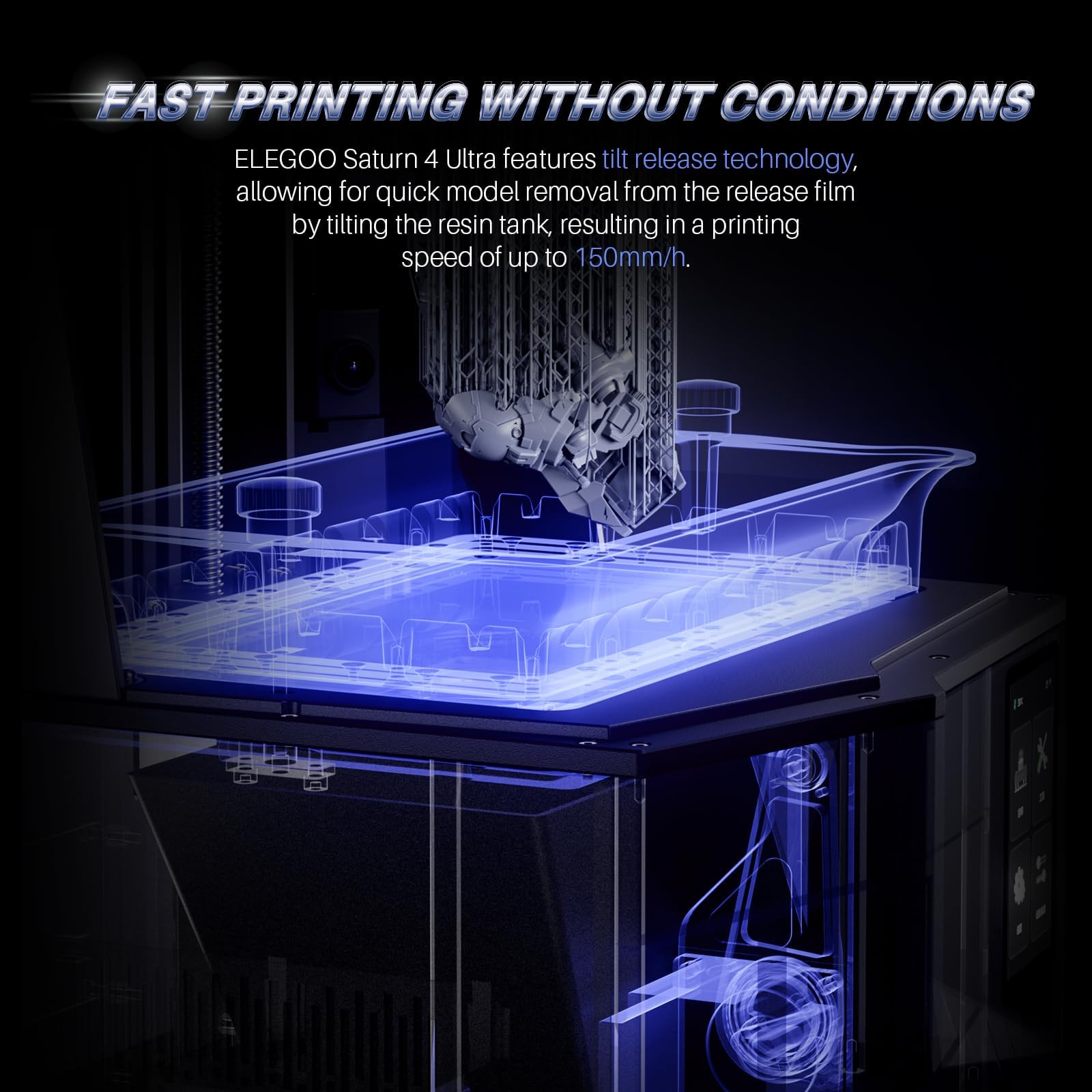 ELEGOO Saturn 4 Ultra 16K Resin 3D Printer, 10" 16K Mono LCD Resin Printer with Smart Mechanical Sensor, Heated Resin Tank, Auto-Leveling, 150mm/h Fast Printing, Print Size 8.33 × 4.66 × 8.66 Inch