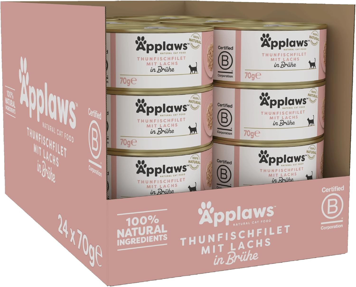 Applaws 100% Natural Thunfischfilet Nassfutter in Brühe für ausgewachsene Katzen - 24 x 70g Dosen