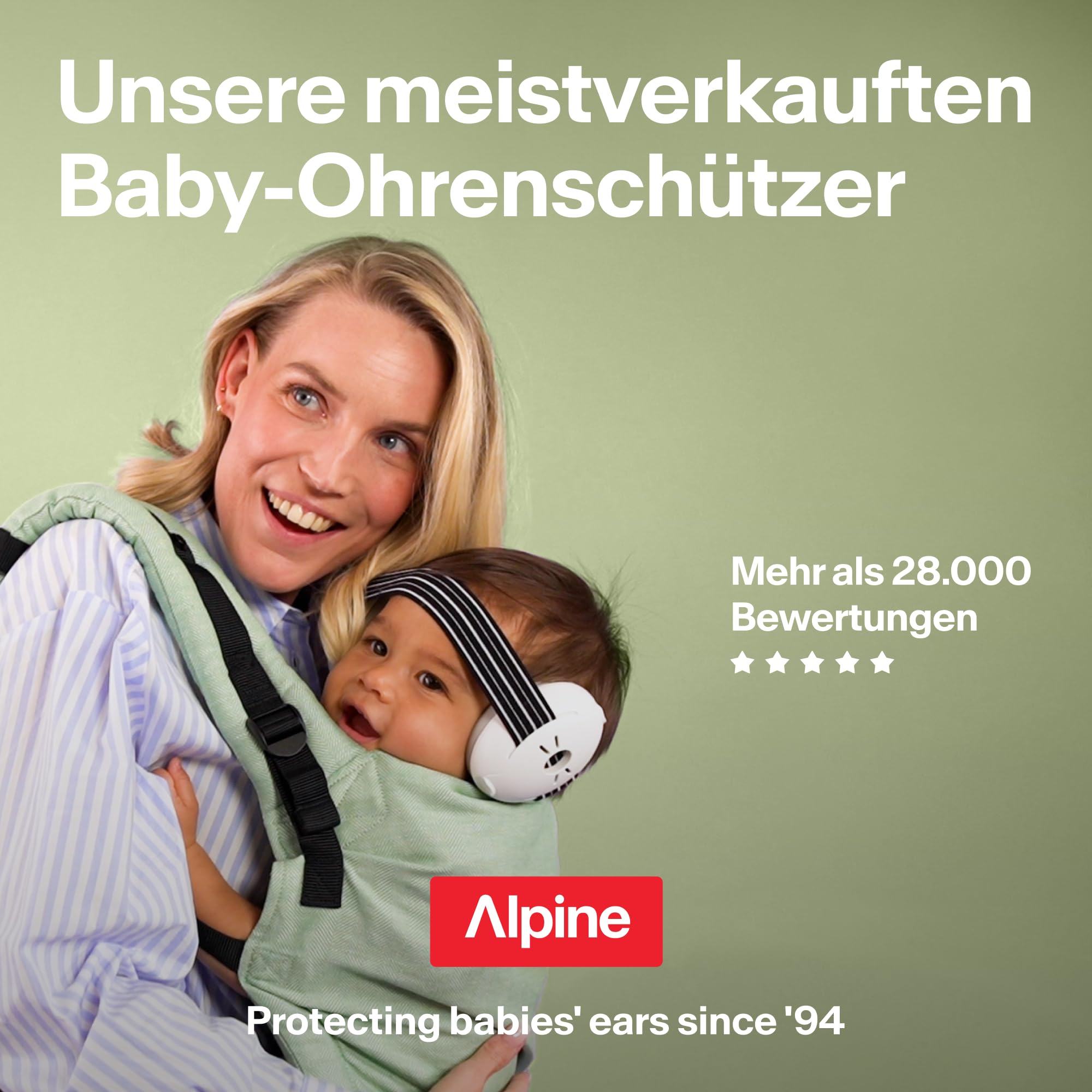 Alpine Muffy Baby Classic - Gehörschutz für Babys - Verstellbares ANTI-SLIP-Kopfband bis 48 Monate - In Deutschland auf Sicherheit getestet - Lärmschutz Kopfhörer verhindert Gehörschäden, Schwarz