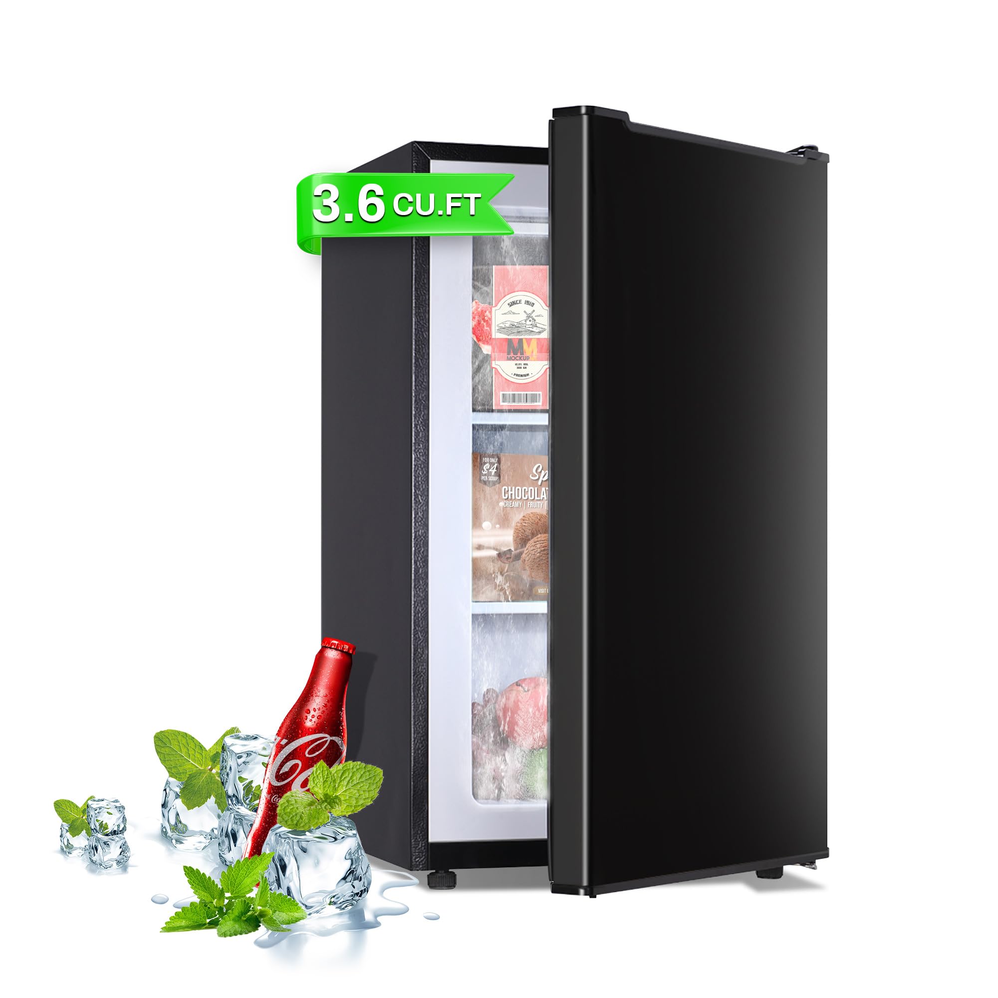 Mini Upright freezer 3.6 Cubic Feet Mini Freezer, Single Door Compact Freezer with Reversible Stainless Steel Door, 3-Speed Temperature Adjustment Small freezer for Home, Glossy Silver