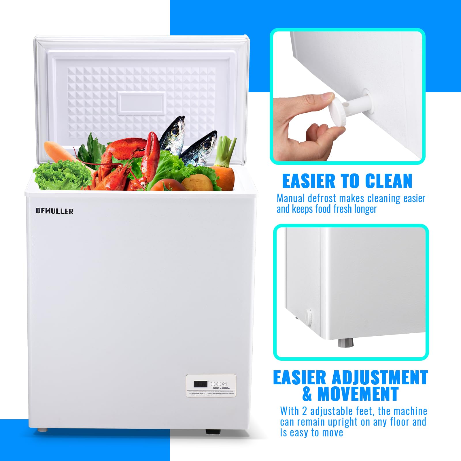 Mini Chest Freezer Compact Deep Freezing Machine with Electronic Temperature Control (Accurate to 1 ℉) Freestanding Small Freezer with 2 Removable Storage Baskets Black