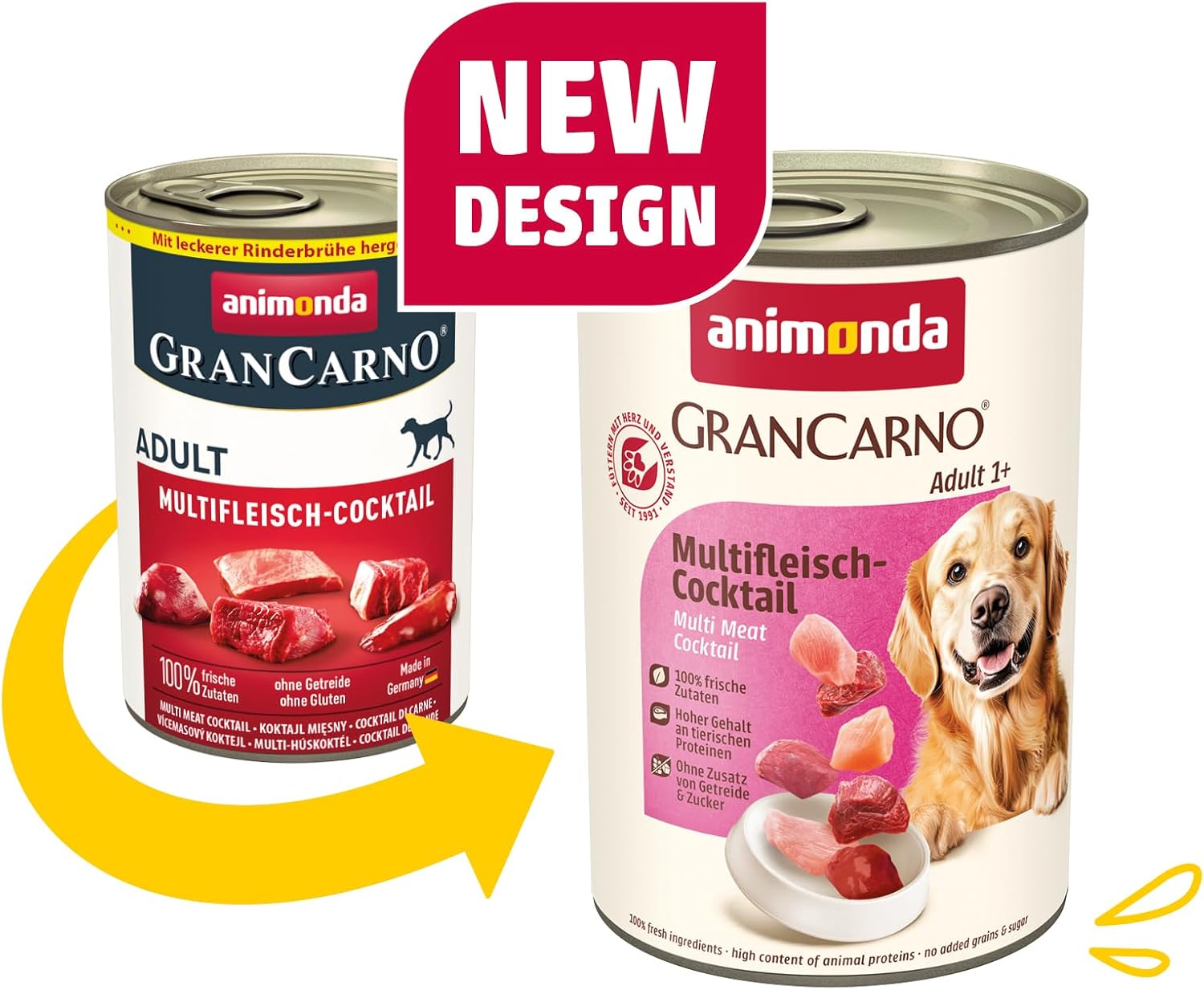 animonda GranCarno Adult Deftige Variation (6 x 800 g), Hundenassfutter für ausgewachsene Tiere, Nassfutter für Hunde mit 100% frischen, fleischlichen Zutaten, Hundefutter ohne Getreide