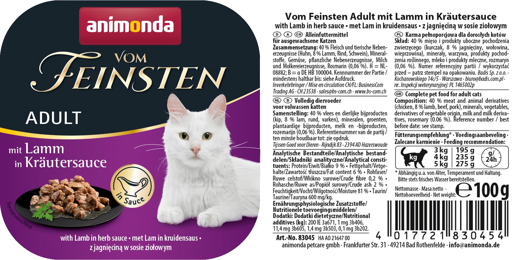 animonda Vom Feinsten Adult Vielfalt (32 x 100 g), Nassfutter für ausgewachsene Katzen, Katzenfutter ohne Getreide und Zucker, mit 100 % frischen, fleischlichen Zutaten