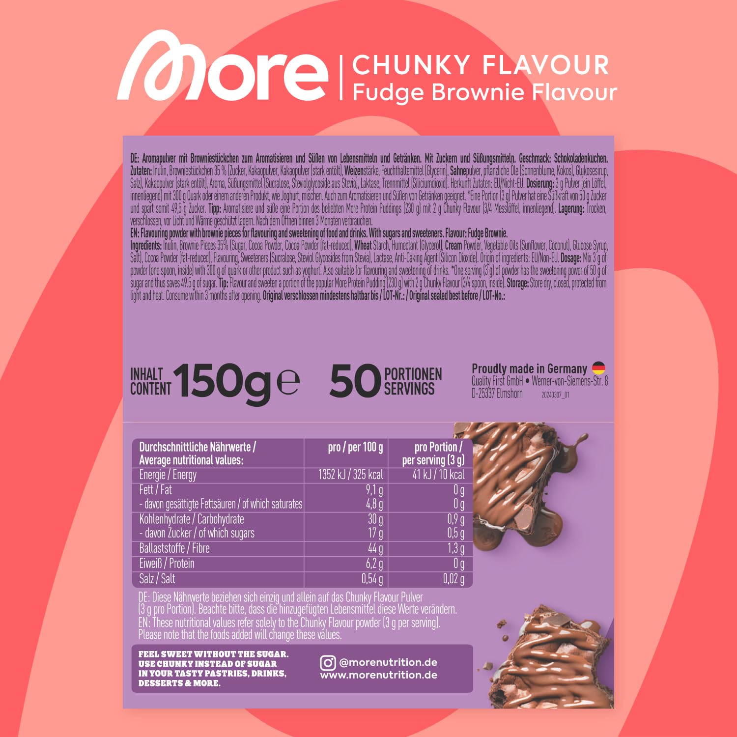 MORE Chunky Flavour, Vanilla Perfection, 150 g, vegan, Geschmackspulver zum Süßen, ohne viel Zucker und Kalorien, mit Inulin und Laktase - made in Germany