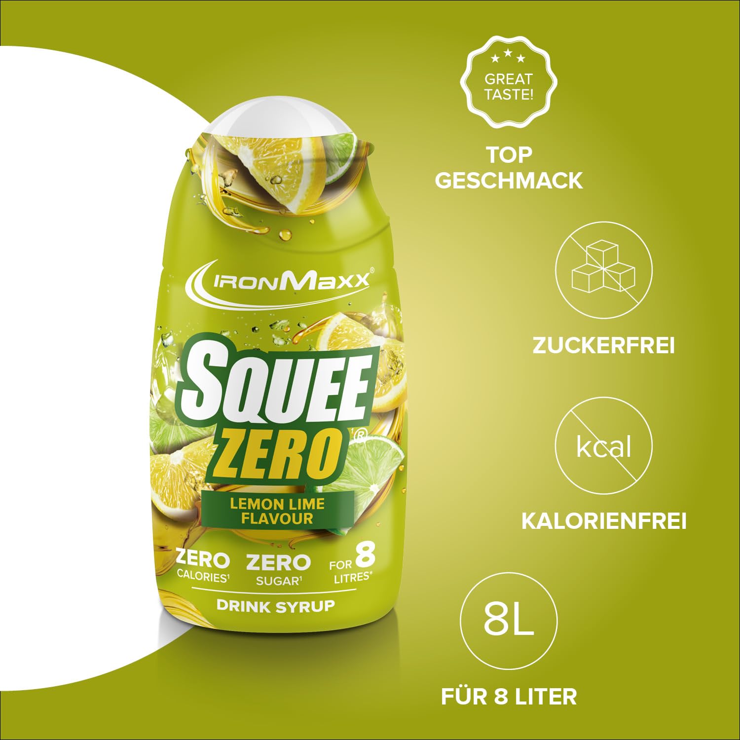 IronMaxx SqueeZero - Raspberry 65ml | Sirup, Erfrischendes Geschmackserlebnis für 8 Liter, Zuckerfrei und Kalorienfrei in 100ml verzehrfertigem Getränk