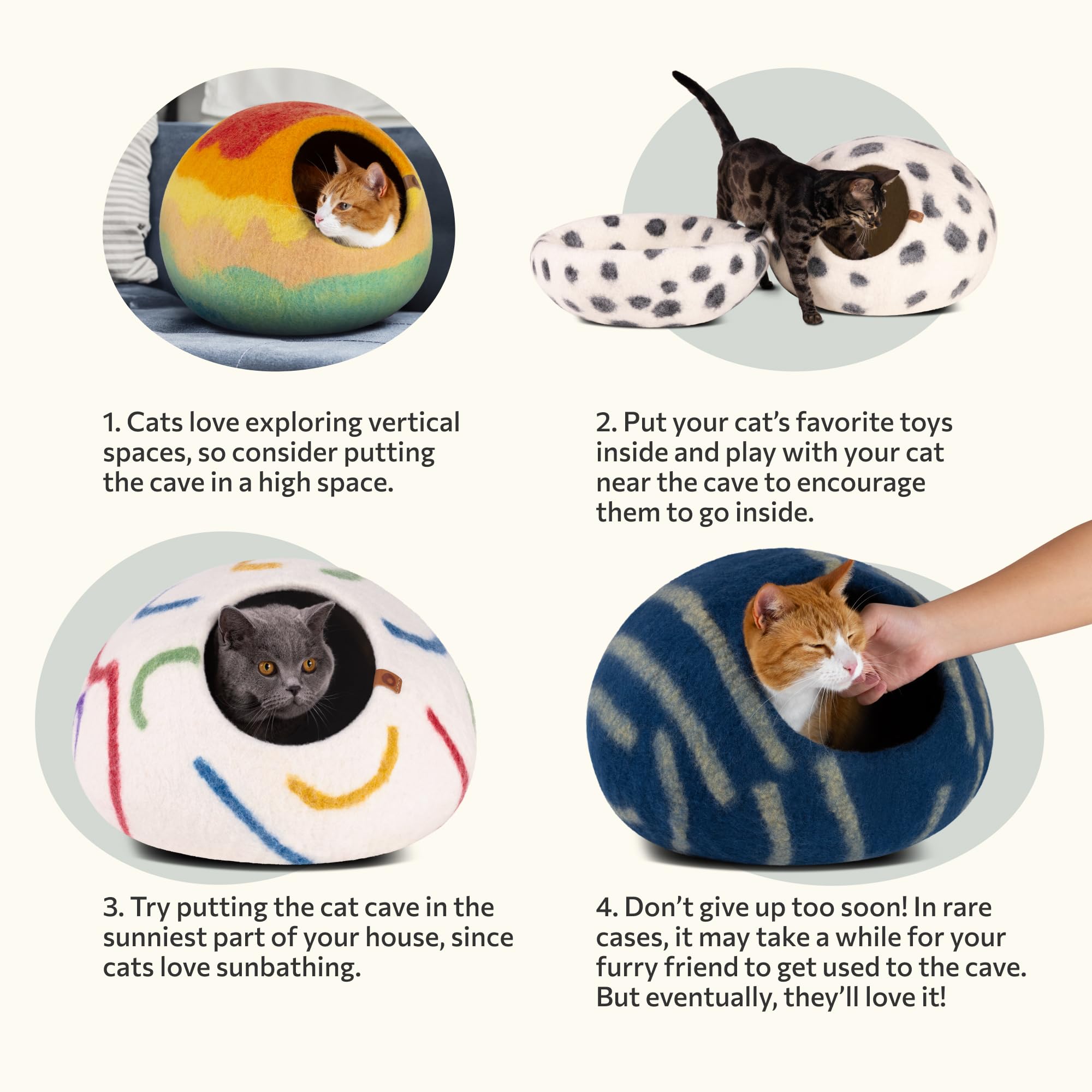 MEOWFIA Katzenbett aus Merinowolle – Handgefilztes, Umweltfreundliches Katzenbett für Katzen & Kätzchen – Weiches Schlafbett, Warm im Winter & Kühl im Sommer, Stilvolles Design