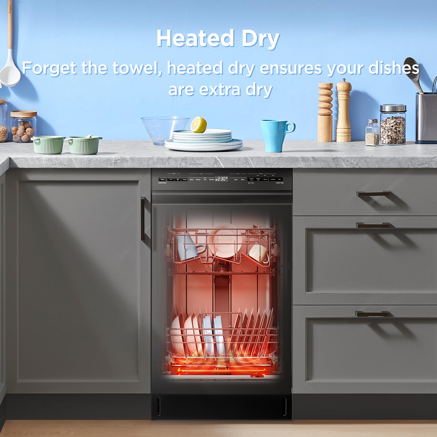 Midea 18 Inch Built-in Dishwasher, Slim Space-Saving Design with 8 Place Settings, 6 Washing Programs & Stainless Steel Tub, Energy Star Certified Dishwasher with Heated Dry & High Temp Wash, Silver