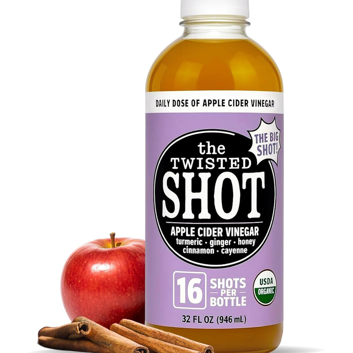 The Twisted Shot | Organic Apple Cider Vinegar Wellness Shots with Ginger, Turmeric, Honey, Cinnamon and Cayenne | Digestion, Immunity and Gut Health Support | Ready to Drink | 12, 2 oz Mini Bottles
