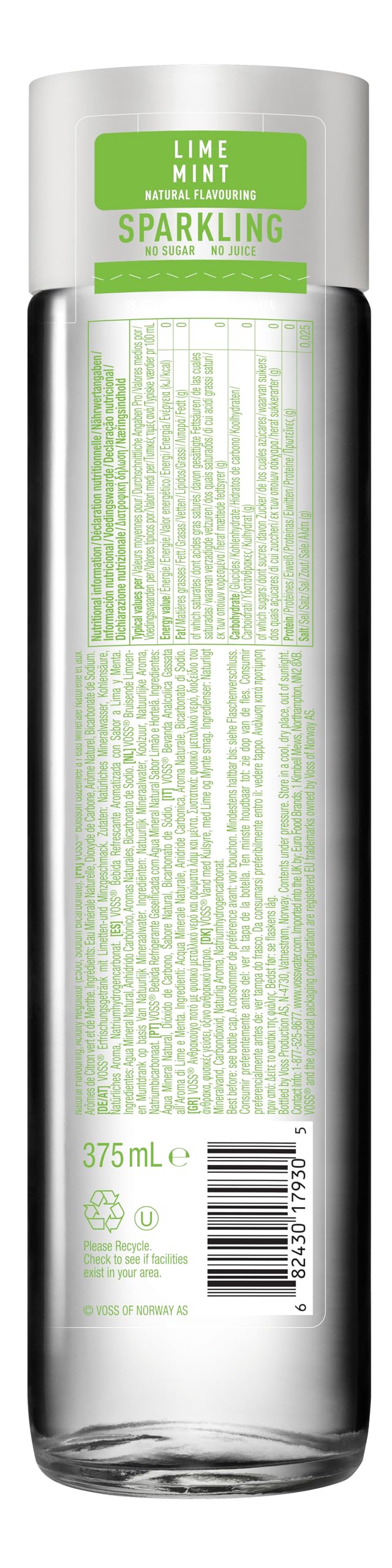 Voss Artesische Lime Mint Sparkling nach Honig Wasser (375 ml) Glas Flasche – 12 Pack