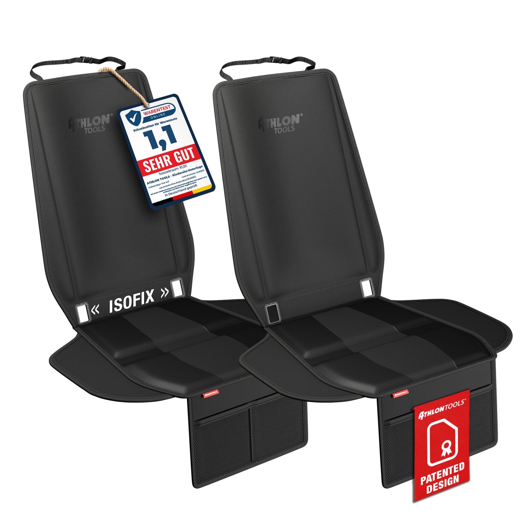 ATHLON TOOLS Kindersitzunterlage Auto mit Seitenschutz - Optimale Passform - Isofix kompatibel - Dick gepolstert - für Kindersitze, Babyschalen und Sitzerhöhungen - Patentiertes Design aus Hamburg