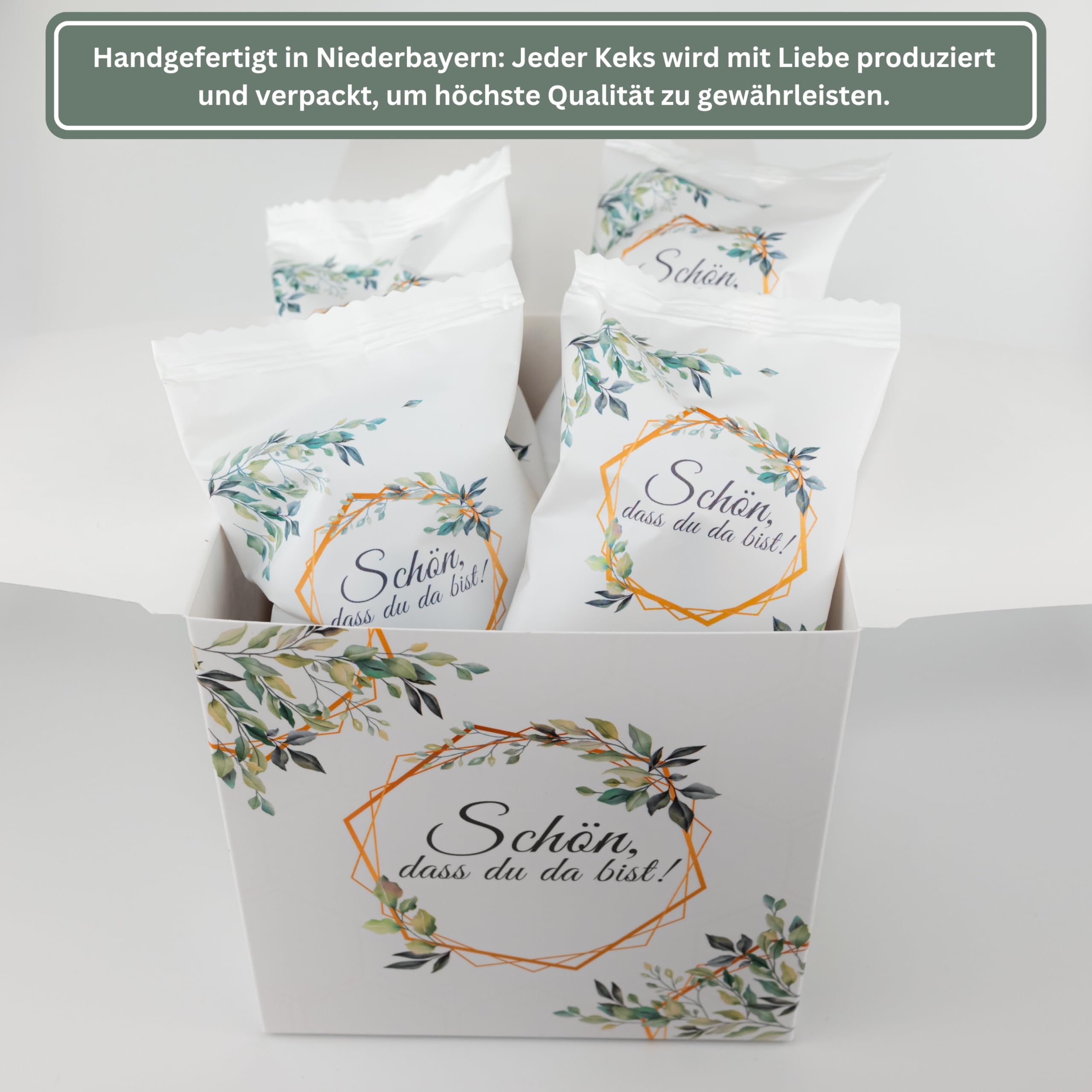Lucky Treats Glückskekse - 25 Stück - Schön, dass du da bist - Gastgeschenke Hochzeit Deko - Sprüche auf Deutsch & Englisch - regional hergestellt