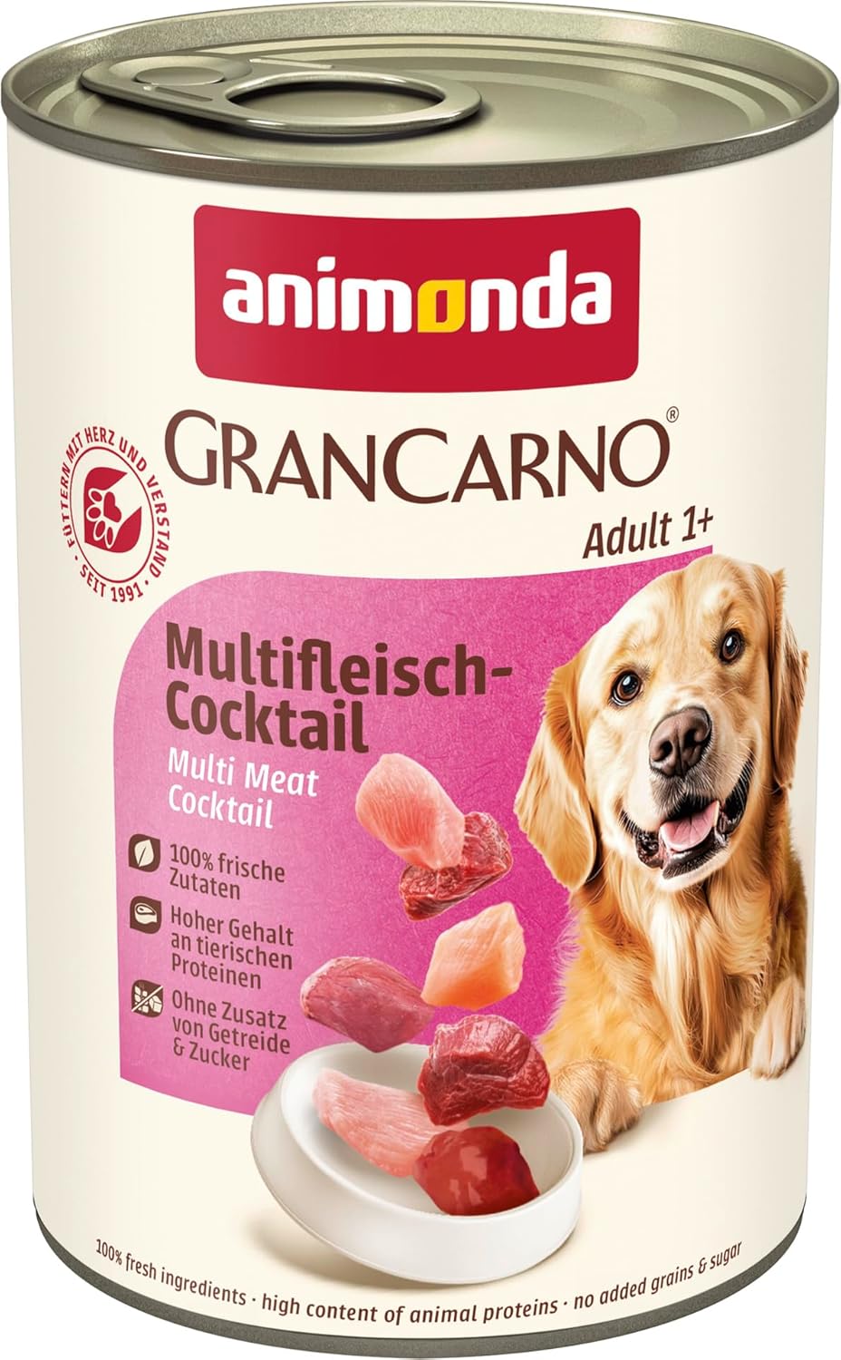 animonda GranCarno Adult Deftige Variation (6 x 800 g), Hundenassfutter für ausgewachsene Tiere, Nassfutter für Hunde mit 100% frischen, fleischlichen Zutaten, Hundefutter ohne Getreide