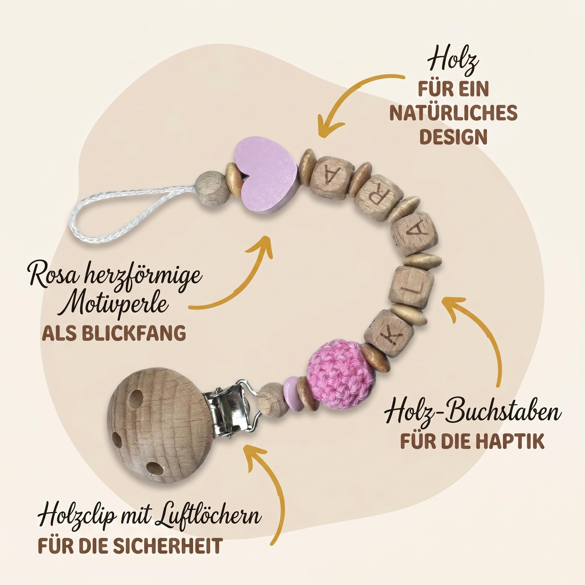 Schnullerband mit Namen für Mädchen & Jungen personalisierte Baby Geschenke (Blau)