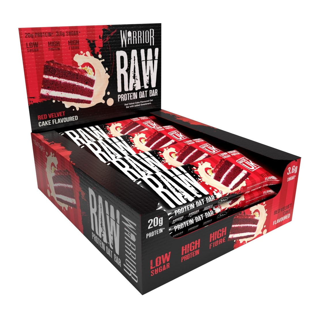 Warrior Raw Proteinriegel 12 x 75 g – Ballaststoffreicher Haferriegel mit Protein, High Protein Snack ohne Zucker, Natürlicher Haferflocken Riegel mit Präbiotika – Schoko-Brownie