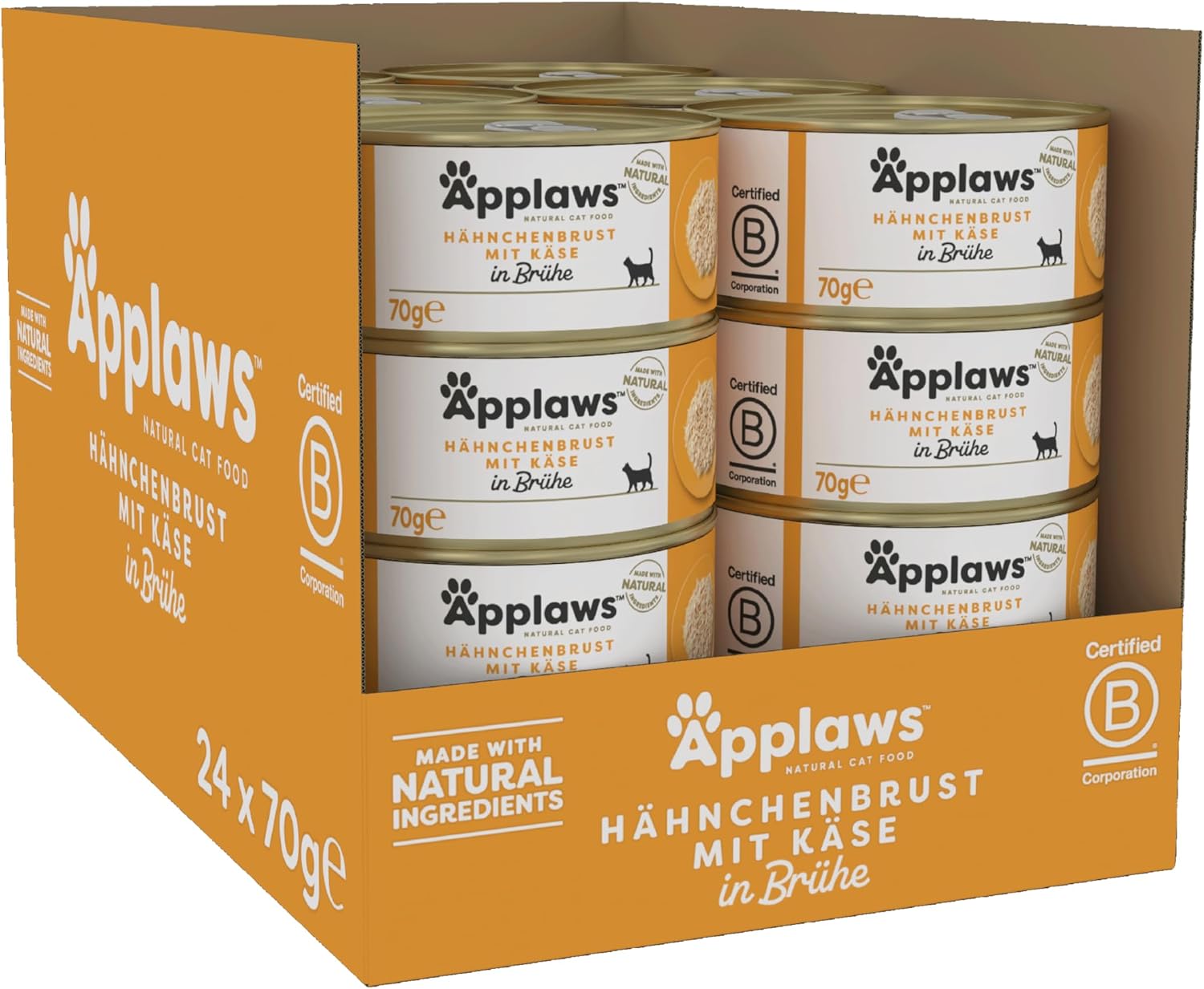 Applaws 100% Natural Thunfischfilet Nassfutter in Brühe für ausgewachsene Katzen - 24 x 70g Dosen