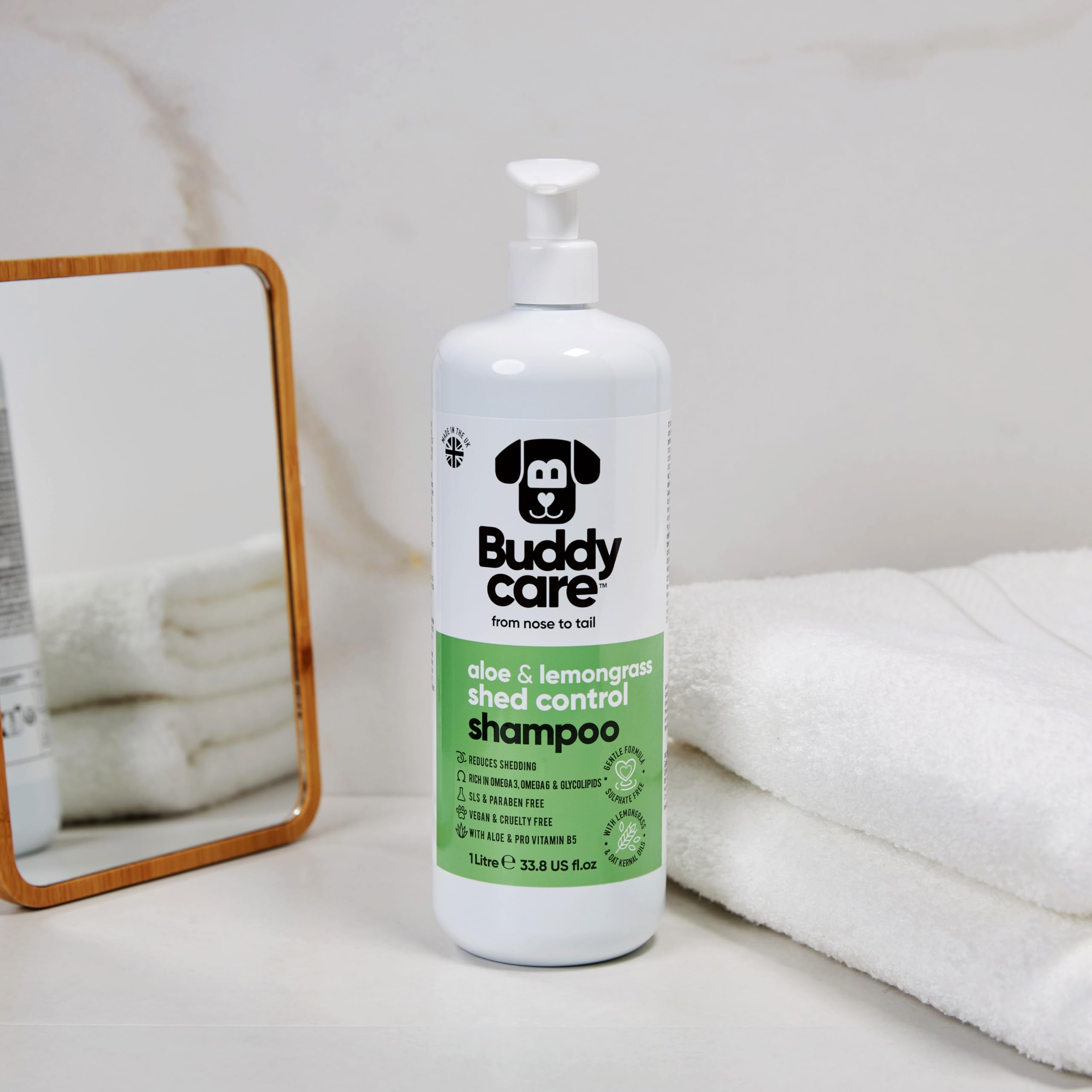 2in1 Hundeshampoo und Conditioner von Buddycare (500ml) - Praktisches Hundeshampoo langhaar und welpen Shampoo Mit Aloe Vera und Pro-Vitamin B5 Rückfettendes Shampoo Für Alle Hunderassen