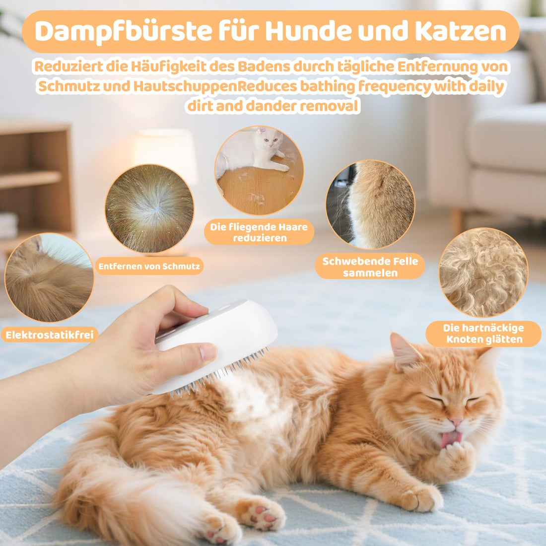 Nepfaivy Katzenbürste mit Dampf für Kurzhaar und Langhaar - Wiederaufladbare Katzen Bürste mit Auslöseknopf, Dampfbürste für Katzen und Hunde zum Entfernen von Losen Haaren und Schmutz