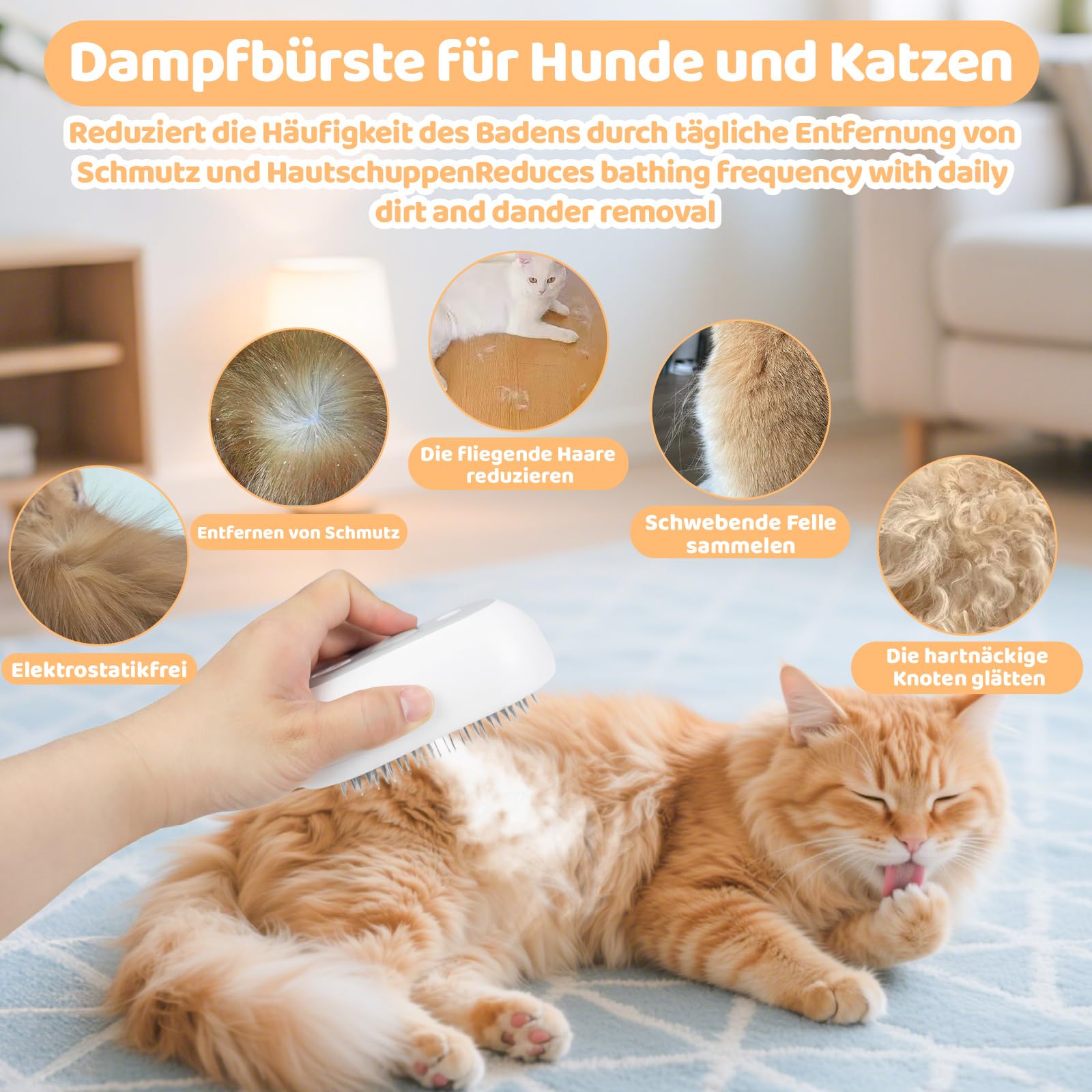 Nepfaivy Katzenbürste mit Dampf für Kurzhaar und Langhaar - Wiederaufladbare Katzen Bürste mit Auslöseknopf, Dampfbürste für Katzen und Hunde zum Entfernen von Losen Haaren und Schmutz