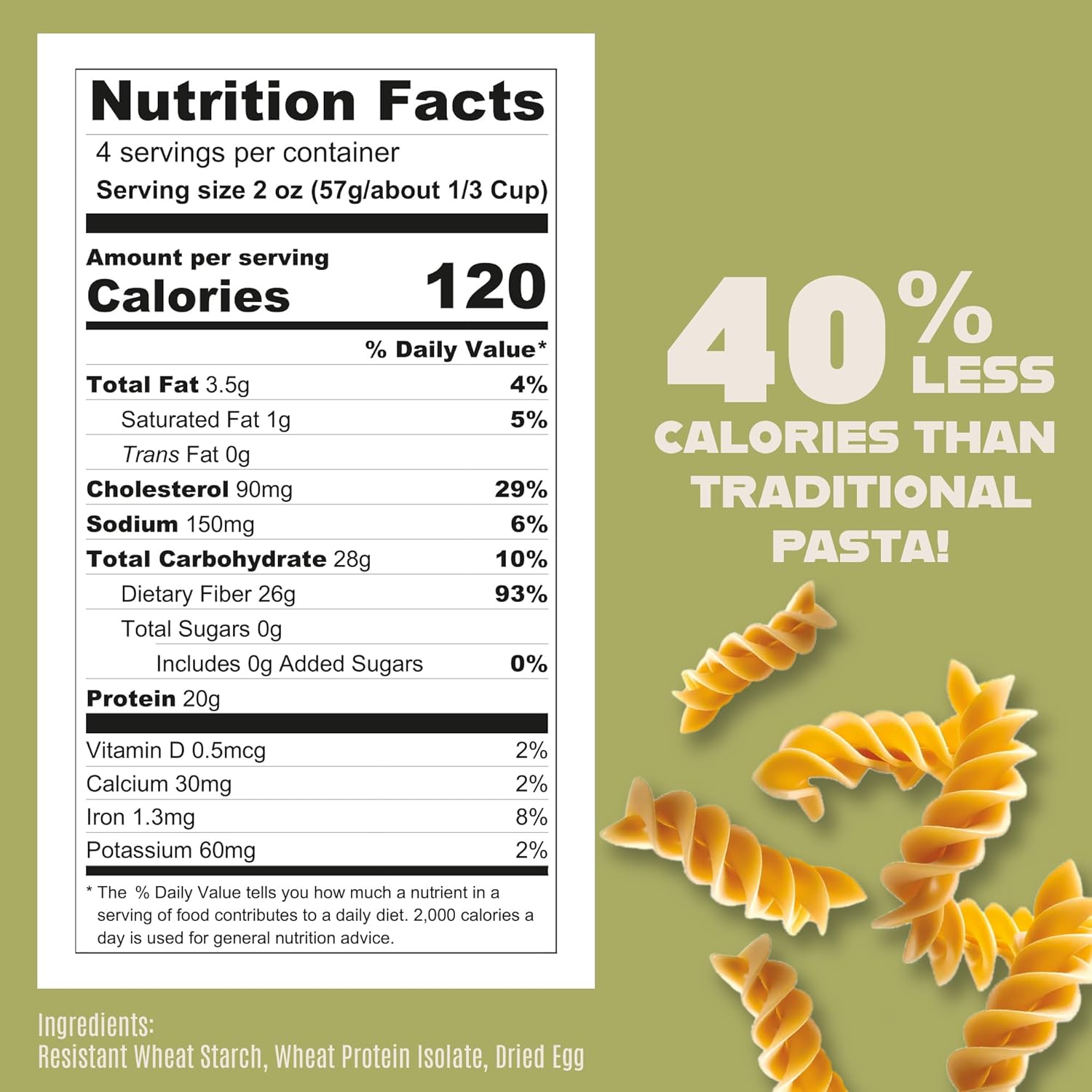 Care Free Kitchen Plain 3-Pack (8 oz. Bags) Rotini Keto Pasta Noodles, 20g High Protein, Low Carb 2g Net Carbs, 26g High Fiber