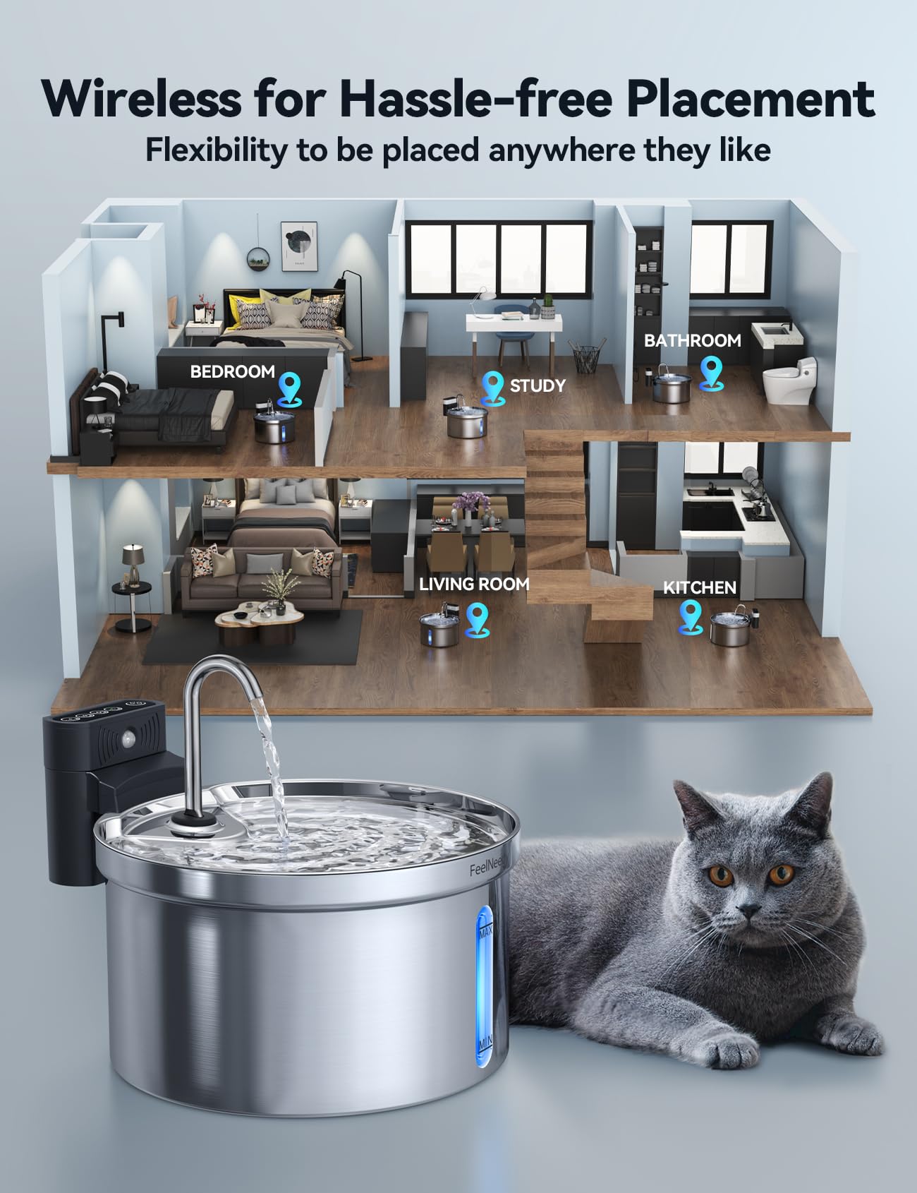 FEELNEEDY 6pcs Ersatzfilter+6pcs Wasserpumpenschwamm für Katzenbrunnen, gesunde und hygienische Filter für Haustier Wasserspender FN-W08/W08L (Ersatzfilter-Aktivkohle)