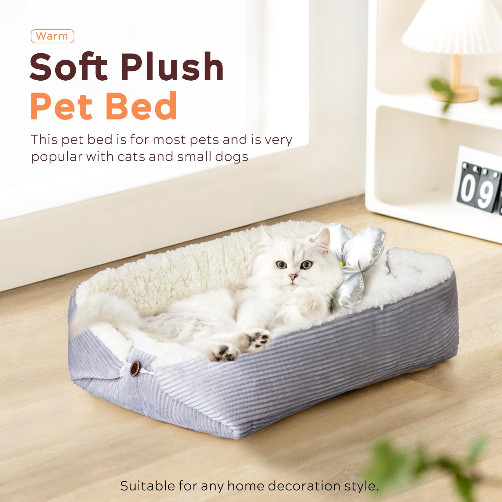 Weiches Katzenbett Waschbar 42x38 cm Plüsch Haustierbett für Kleine Hunde und Katzen - 2 in 1 Katzenkissen Katzendecke Katzensofa Nest Bett, Entfaltete Größe 61x51 cm