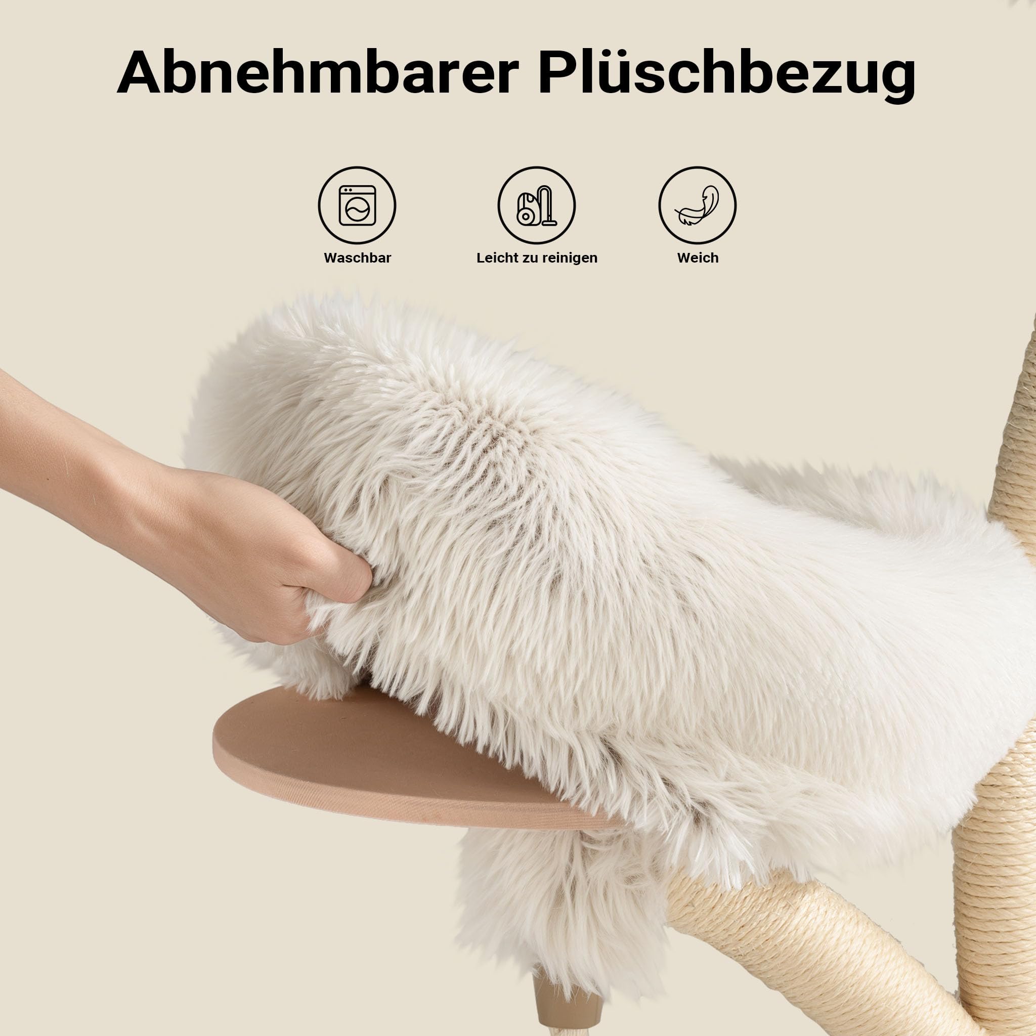 Fudajo Designer Kratzbaum mit Hängeliege, Katzenkratzbaum 59 x 59 x 169 cm, Katzenbaum bis max. 15 kg mit Sisal und Plüsch, Katzenmöbel mit 3 Etagen