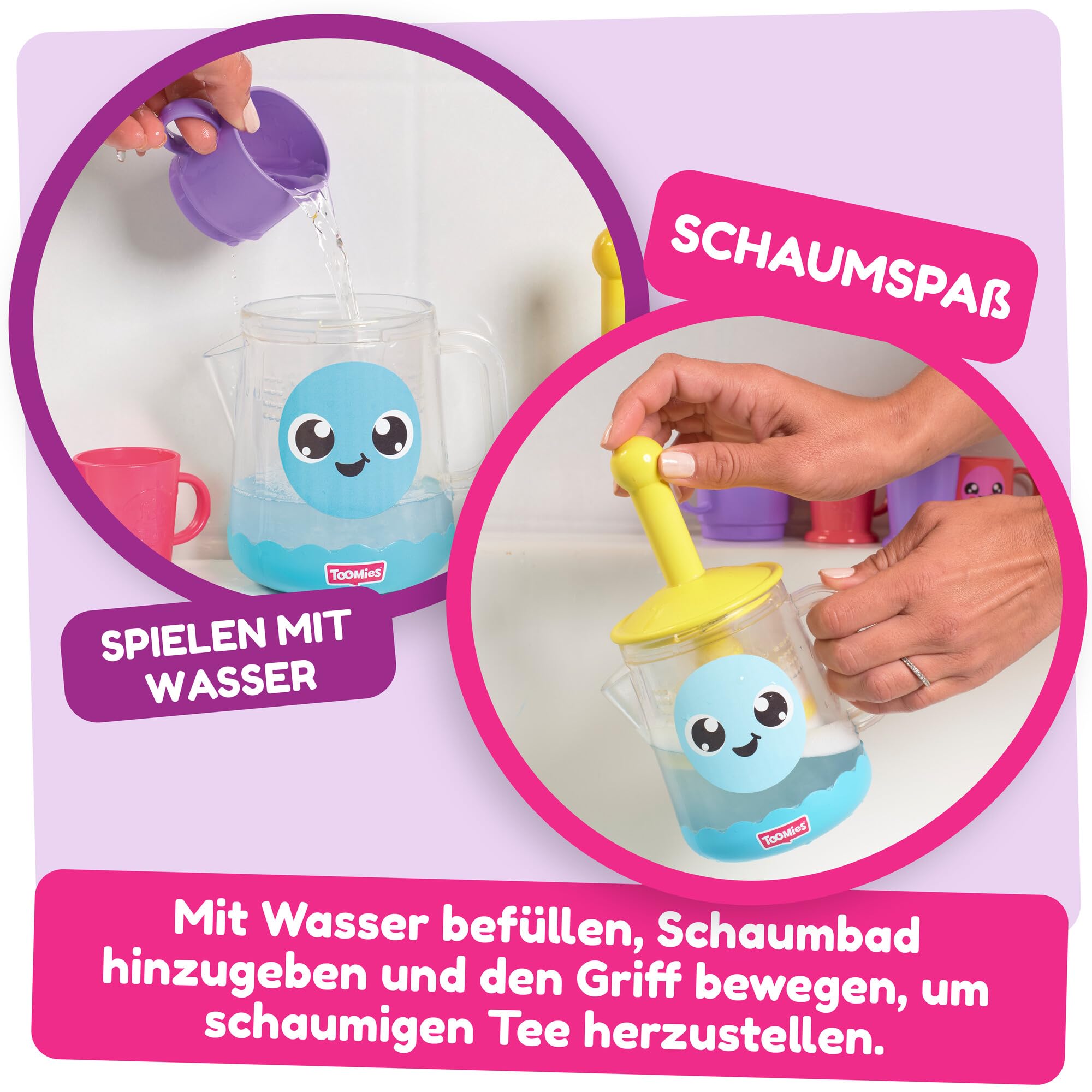 Tomy Toomies Bade-Barista, Wandmontiertes Baby-Badespielzeug als Café & Schaumbad-Spielküche für Kleinkinder - Küchen-Set: 3 Tassen, 1 Krug, 1 Shaker – ab 18 Monaten für Mädchen & Jungen