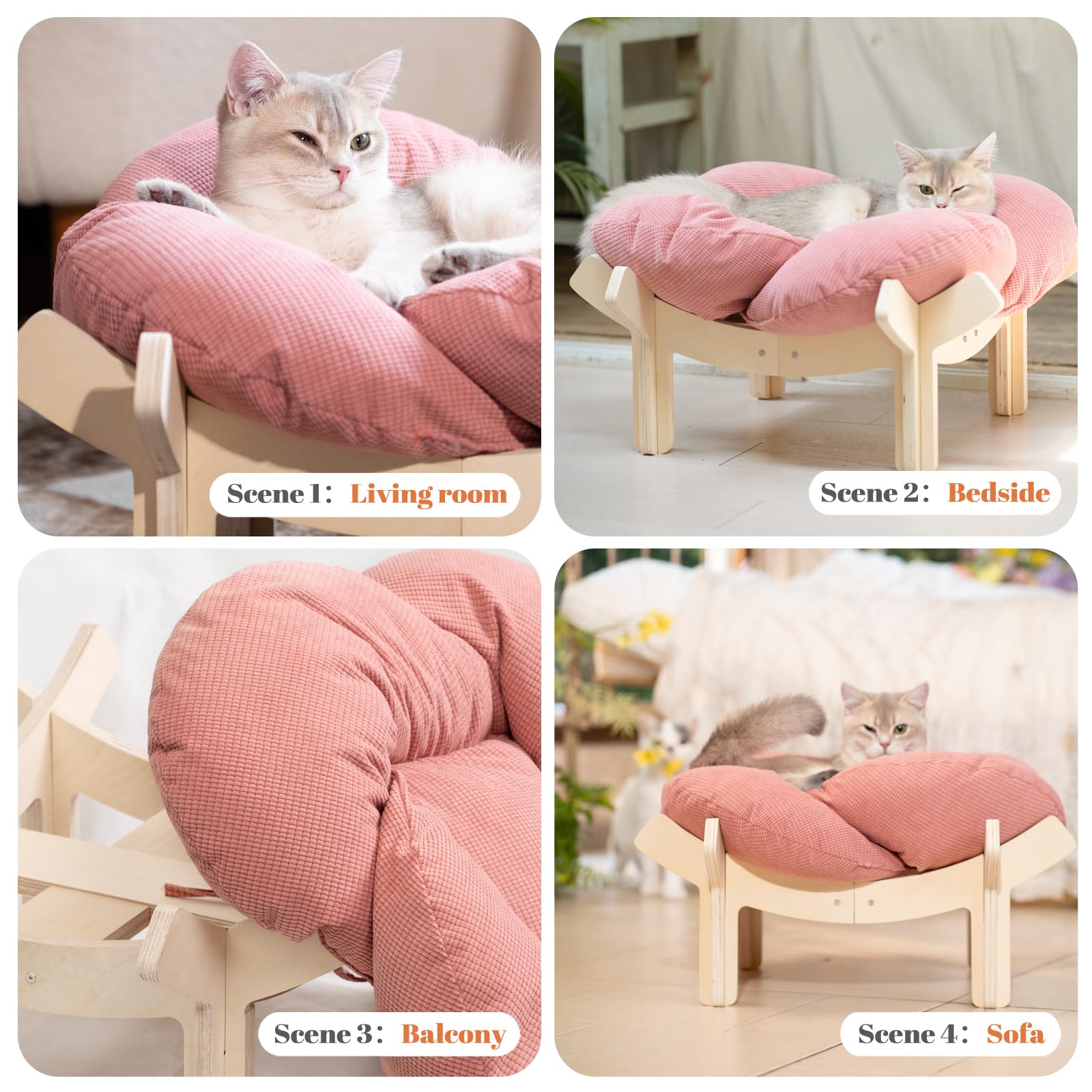 CheerPals Erhöhtes Katzenbett Blumenform, 55cm L&W Großes Katzensofa, Stilvoll Katzenstuhl mit Hochelastischer Weich Kissen, Katzenmöbel zum Schlafen für Alle Katze