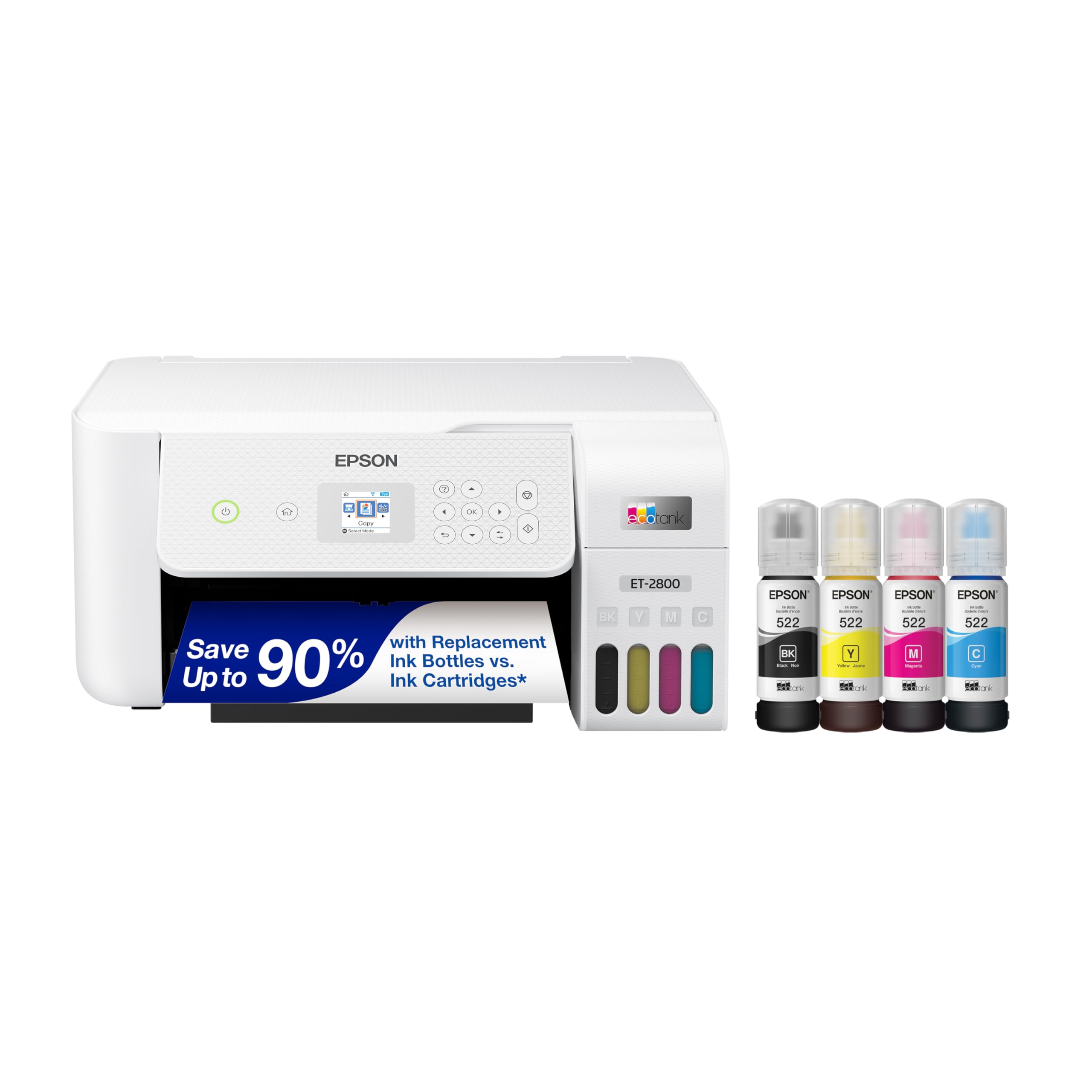 Epson EcoTank ET-2800 Wireless Color All-in-One Cartridge-Free Ink Supertank Printer with Scan and Copy for Home Use, Black