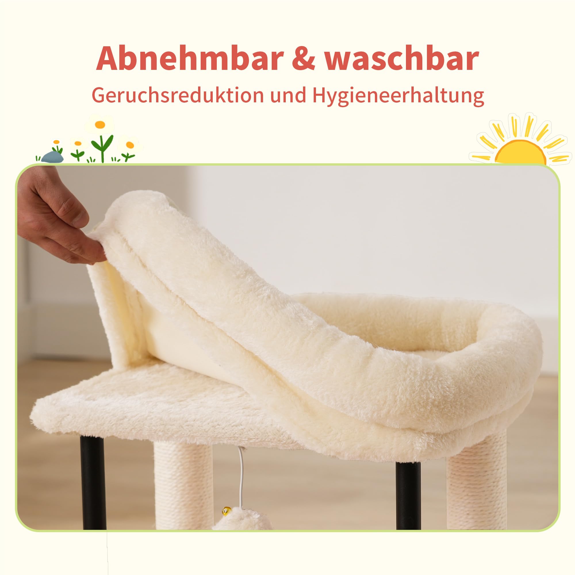 Hey-brother Kratzbaum, 50 cm klein Katzenbaum für Kätzchen, Kratzpfosten mit drehbarer Sisalsäule, geräumiger Plüschplattform, Vollständig sisalumwickelte Säule und Spielbällen, Hellgrau EMPJ010SW
