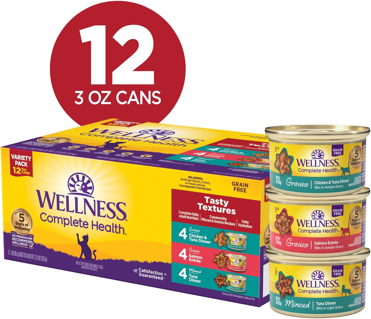 Wellness Complete Health Pate Adult Wet Cat Food, Natural, Protein-Rich, Grain-Free, 3 Ounce, 24 Pack, (Chicken & Turkey Variety Pack)