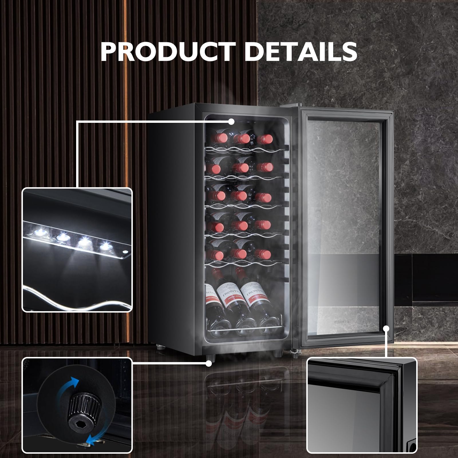 STAIGIS 24 Bottle Mini Fridge, Small Freestanding Wine Cooler Refrigerator for Red and White with 40-66F Digital Temperature Control Glass Door