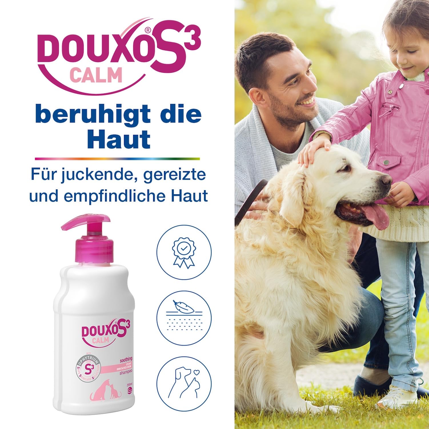 DOUXO S3 Calm Mousse | für Hunde & Katzen | Schaum Pflege für juckende, gereizte & empfindliche Haut | Hautberuhigend & Feuchtigkeitsspendend | ideal für Allergiker & allergische Tiere | 150 ml