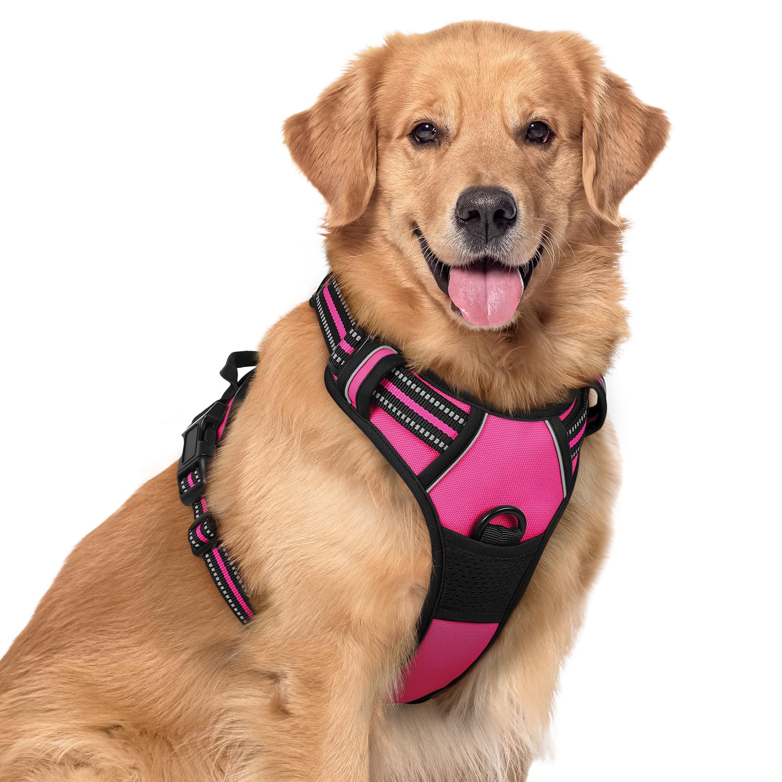 rabbitgoo Hundegeschirr Grosse Hunde, Anti Zug Geschirr mit Kontrolle, No Pull Verstellbar Hundegeschirr Mittelgroße Hunde, Atmungsaktiv Reflexstreifen Brustgeschirr Sichere Führung, Schwarz, L
